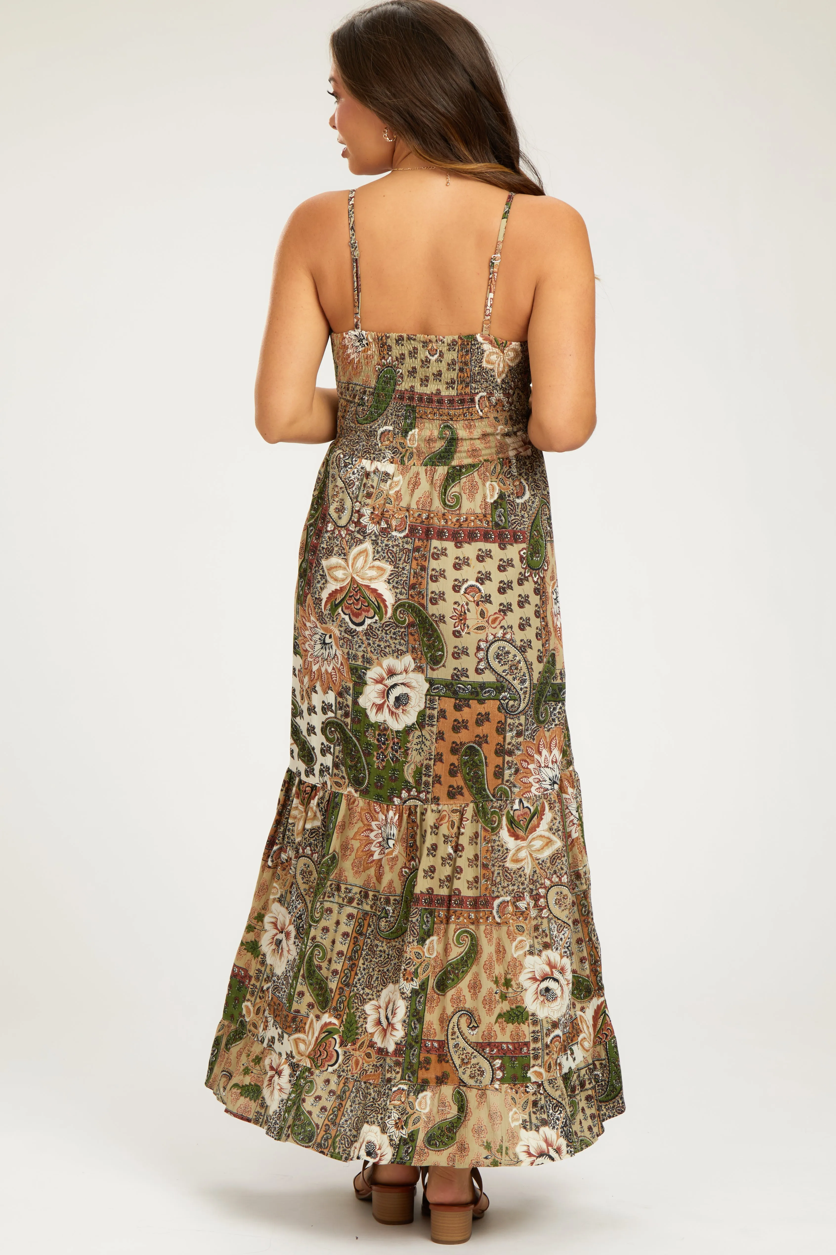 Olive Floral Paisley Front Twist Maternity Maxi Dress sold by Pinkblush product image thumbnail 3