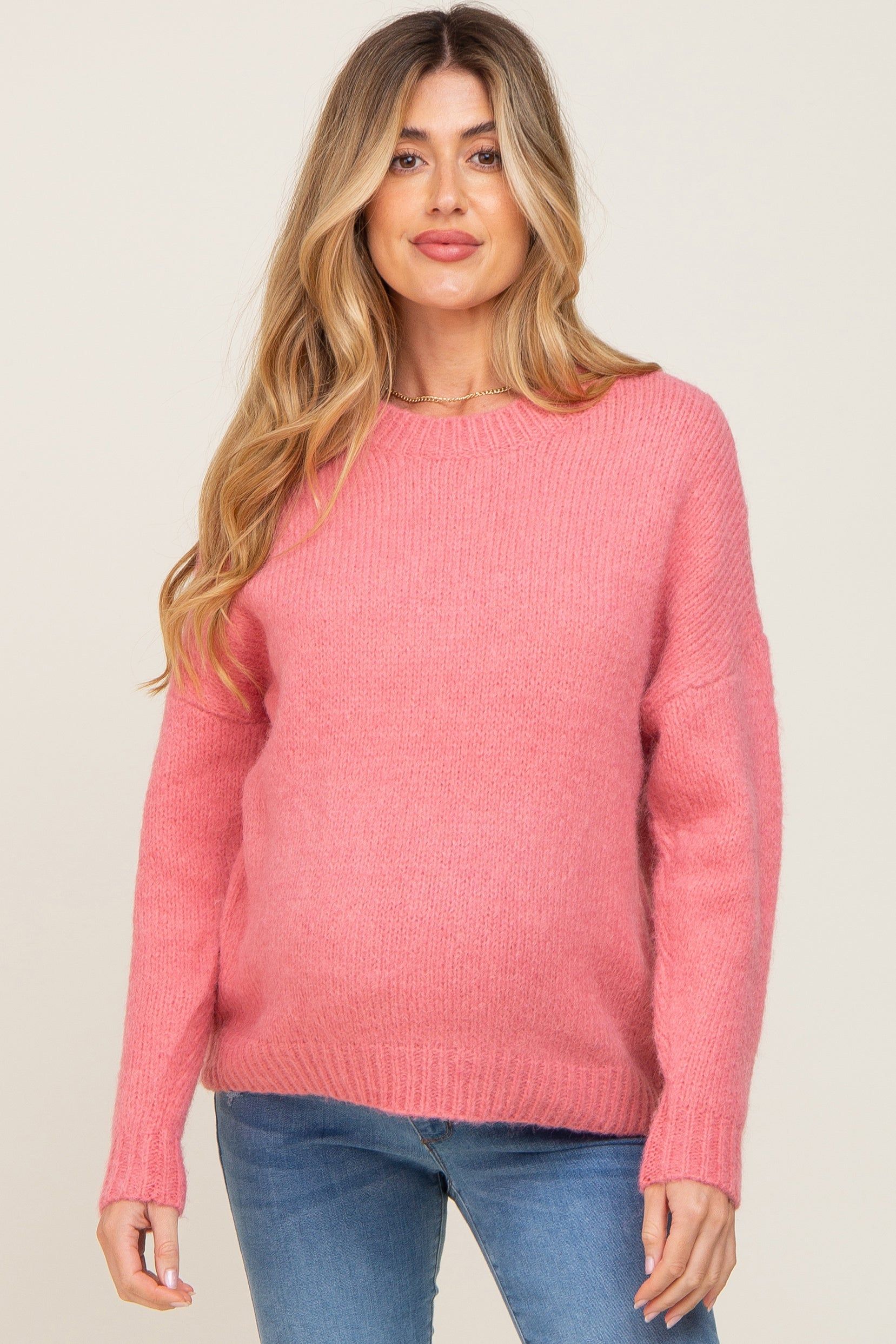 Pink Chunky Knit Maternity Sweater sold by Pinkblush