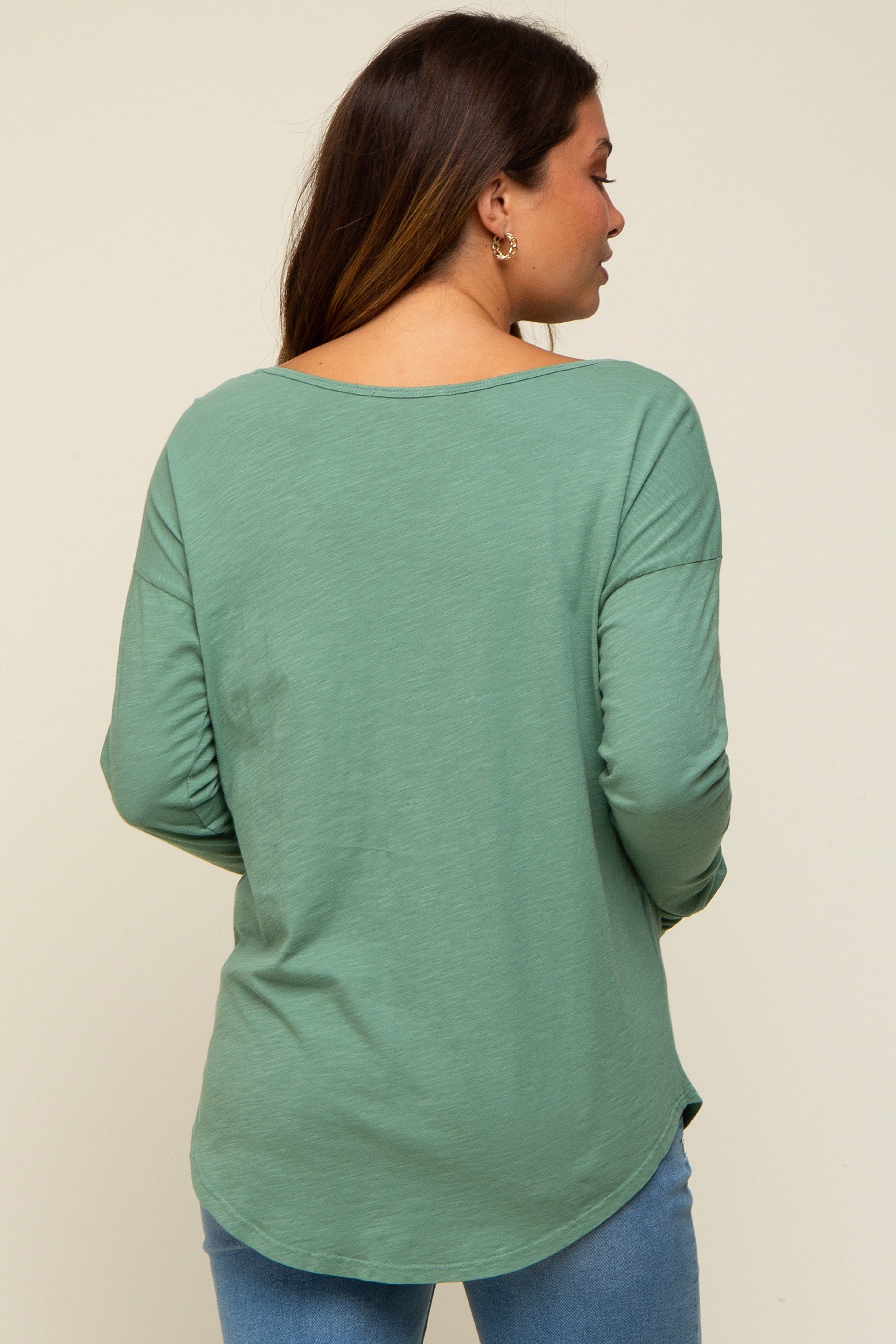Green Long Sleeve Curved Hem Maternity Top sold by Pinkblush product image thumbnail 3