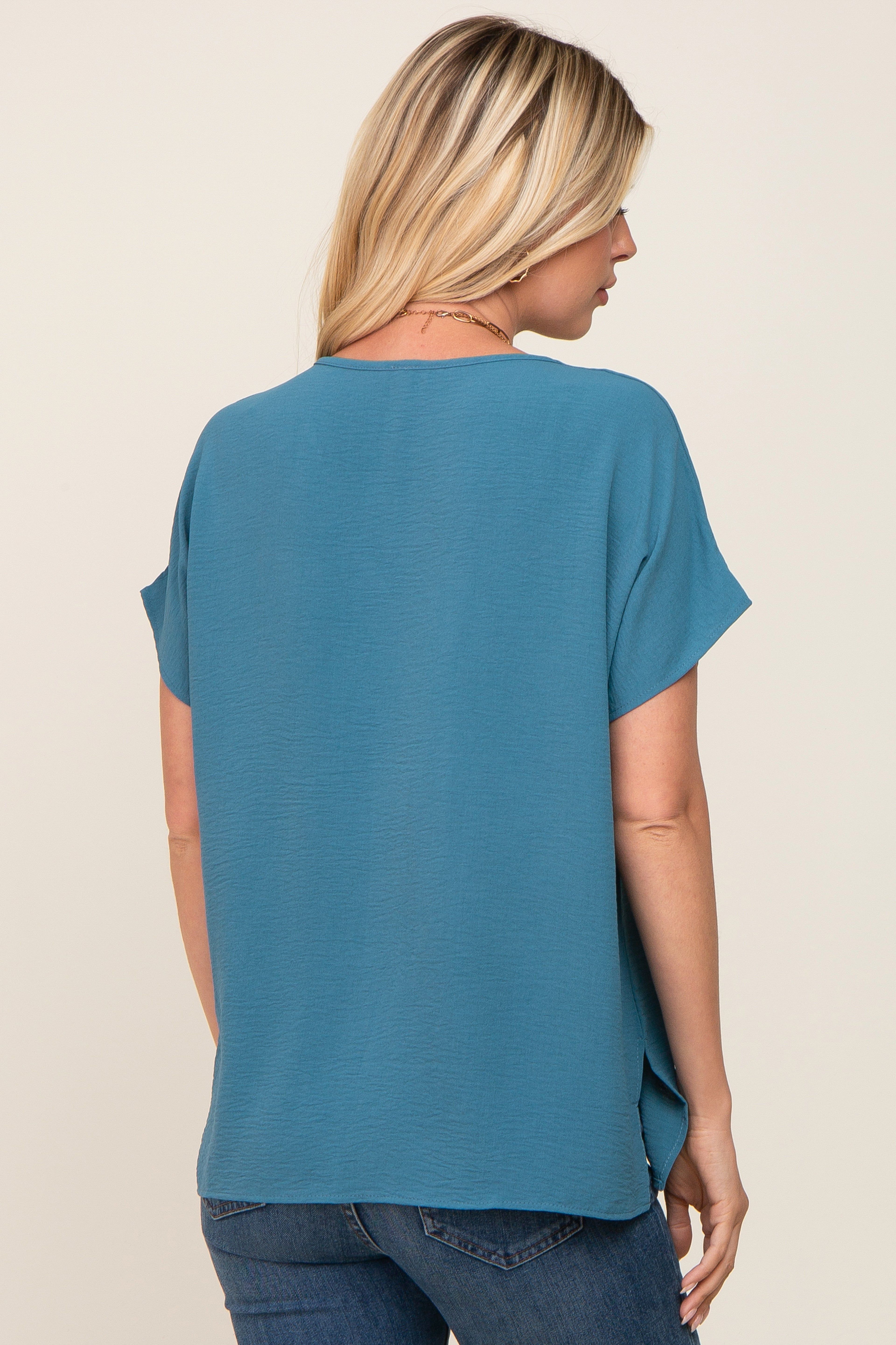 Teal Oversized V-Neck Blouse sold by Pinkblush product image thumbnail 3