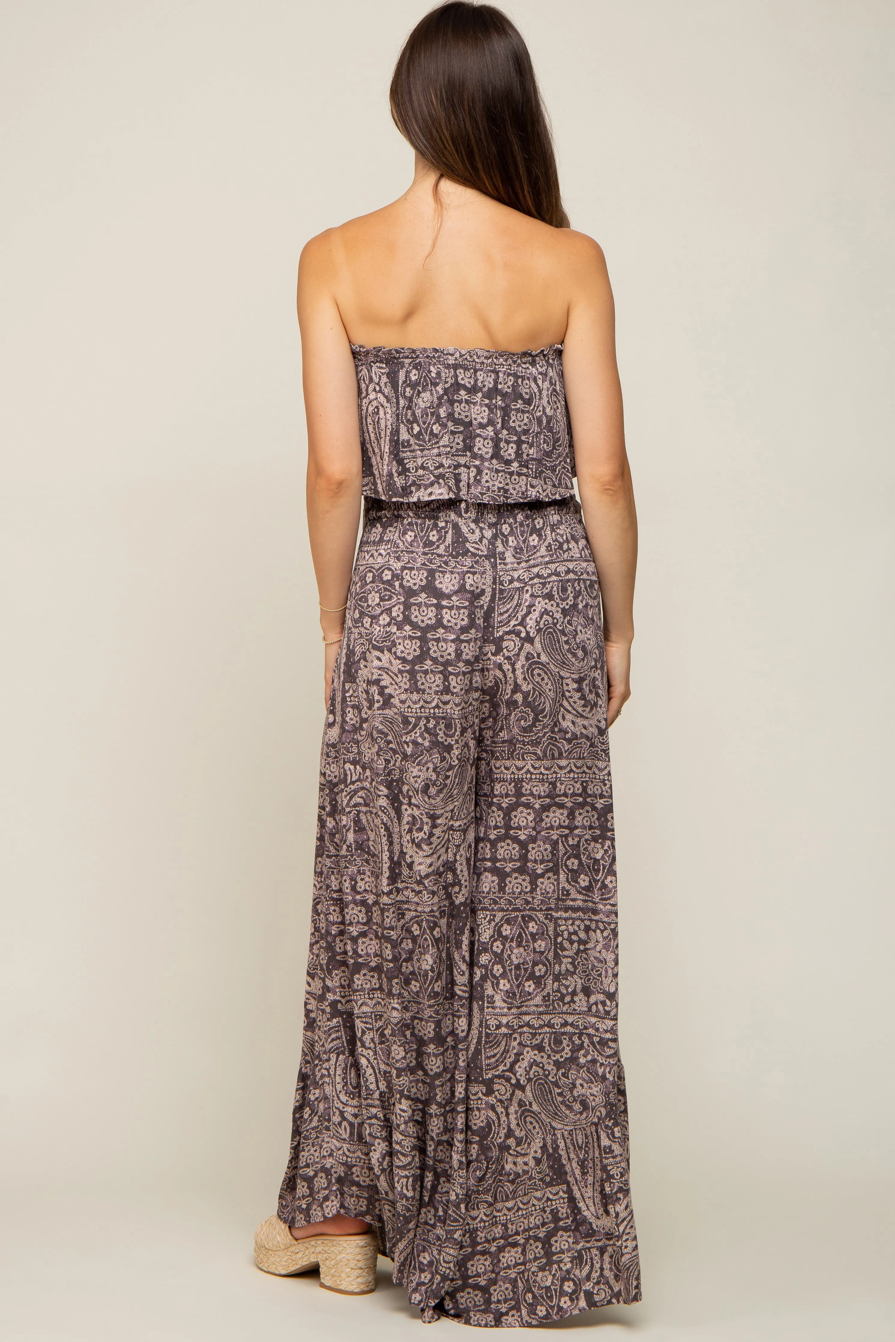 Blue Paisley Strapless Ruffle Wide Leg Maternity Jumpsuit sold by Pinkblush product image thumbnail 3