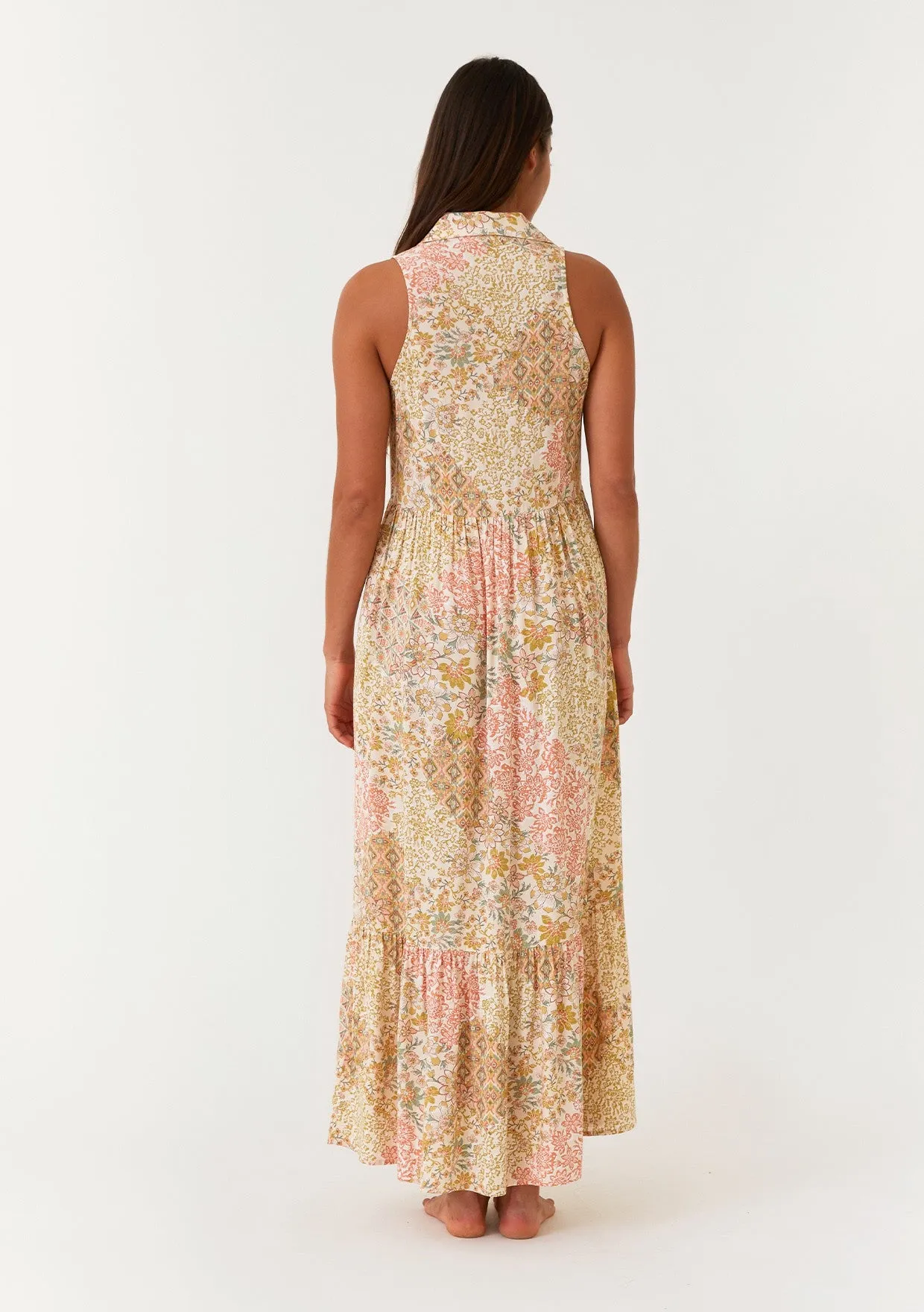 Peach Floral Sleeveless Button Tiered Collared Maxi Dress sold by Pinkblush product image thumbnail 3