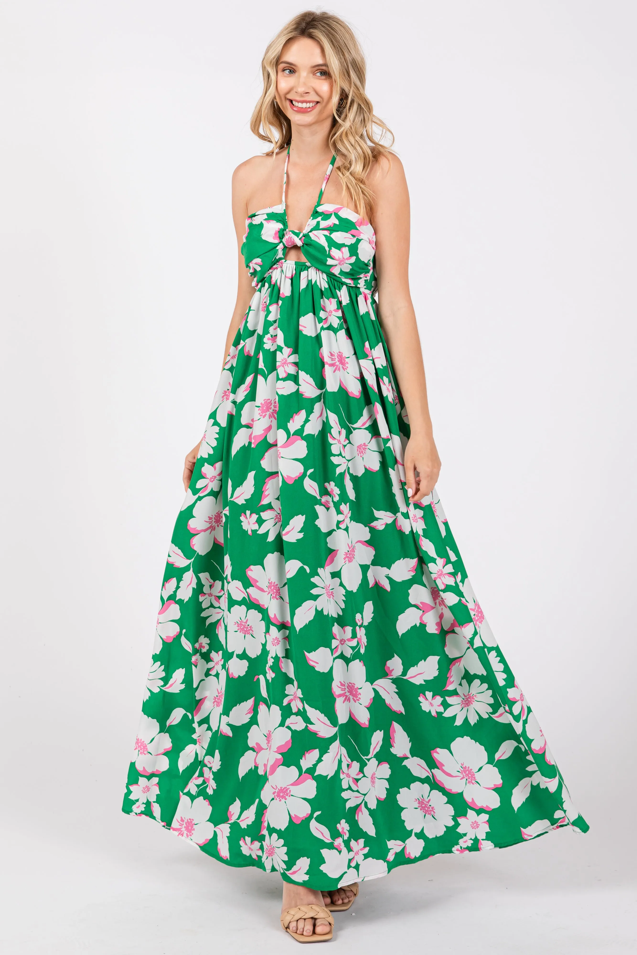 Green Floral Halter Neck Maternity Maxi Dress sold by Pinkblush product image thumbnail 5