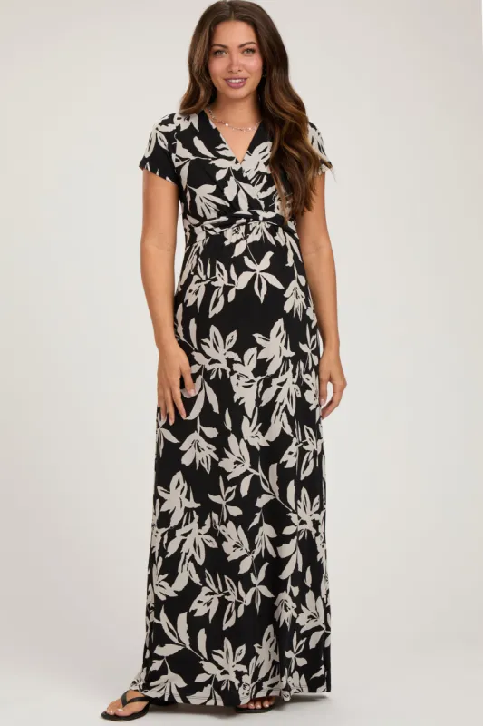 Black Floral V-Neck Maternity Maxi Dress sold by Pinkblush