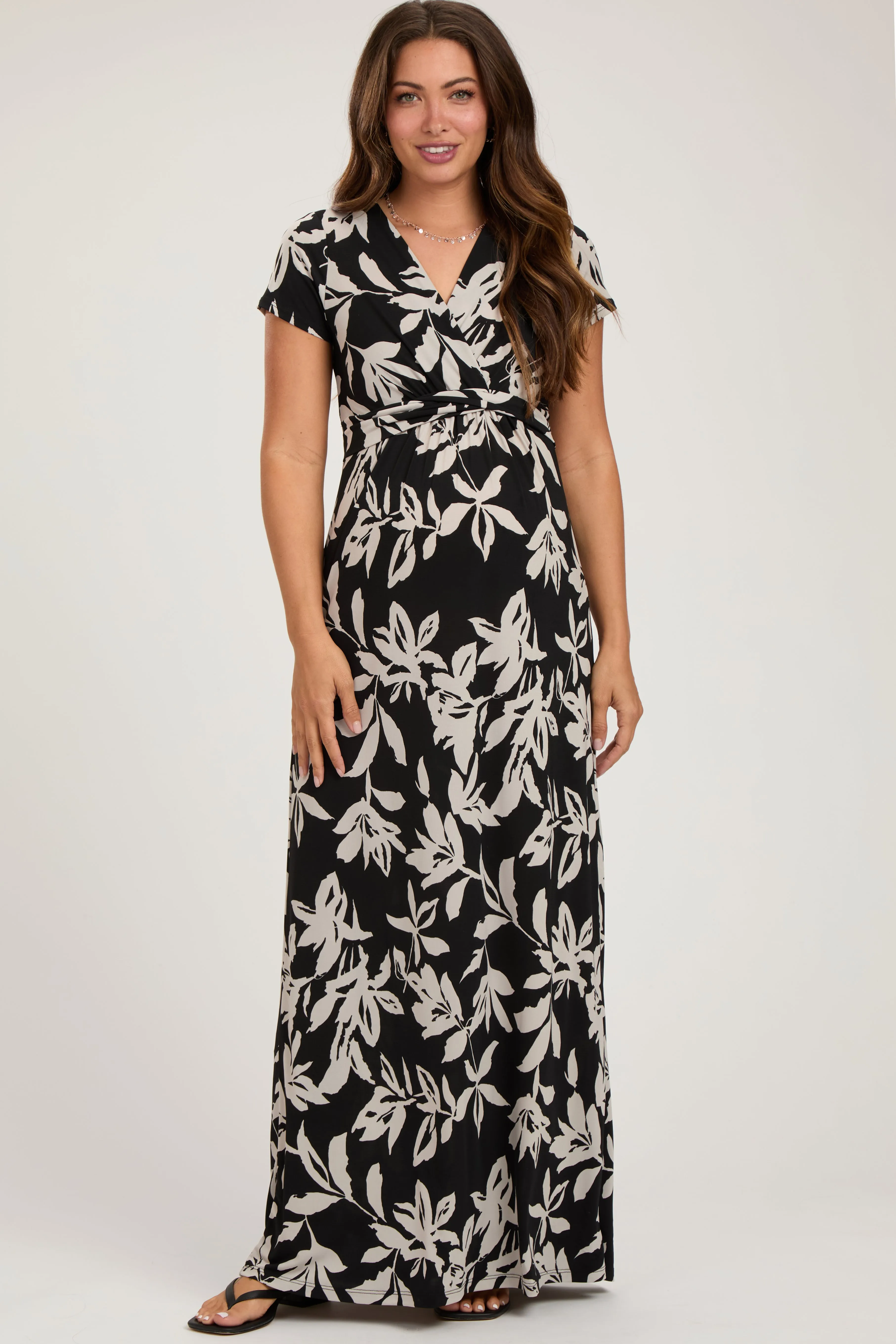 Black Floral V-Neck Maternity Maxi Dress sold by Pinkblush