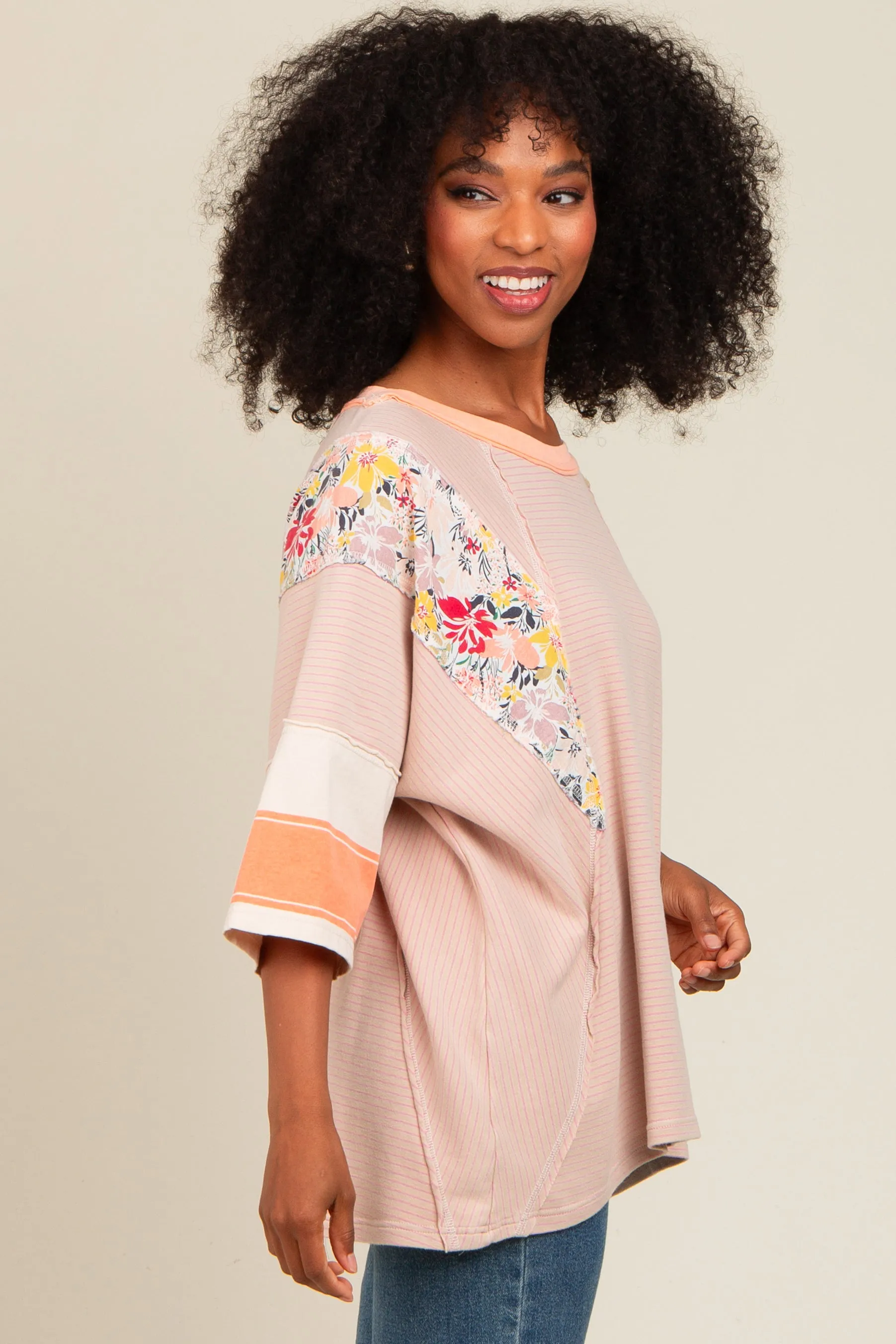 Peach Mixed Print Dolman Sleeve Top sold by Pinkblush product image thumbnail 3