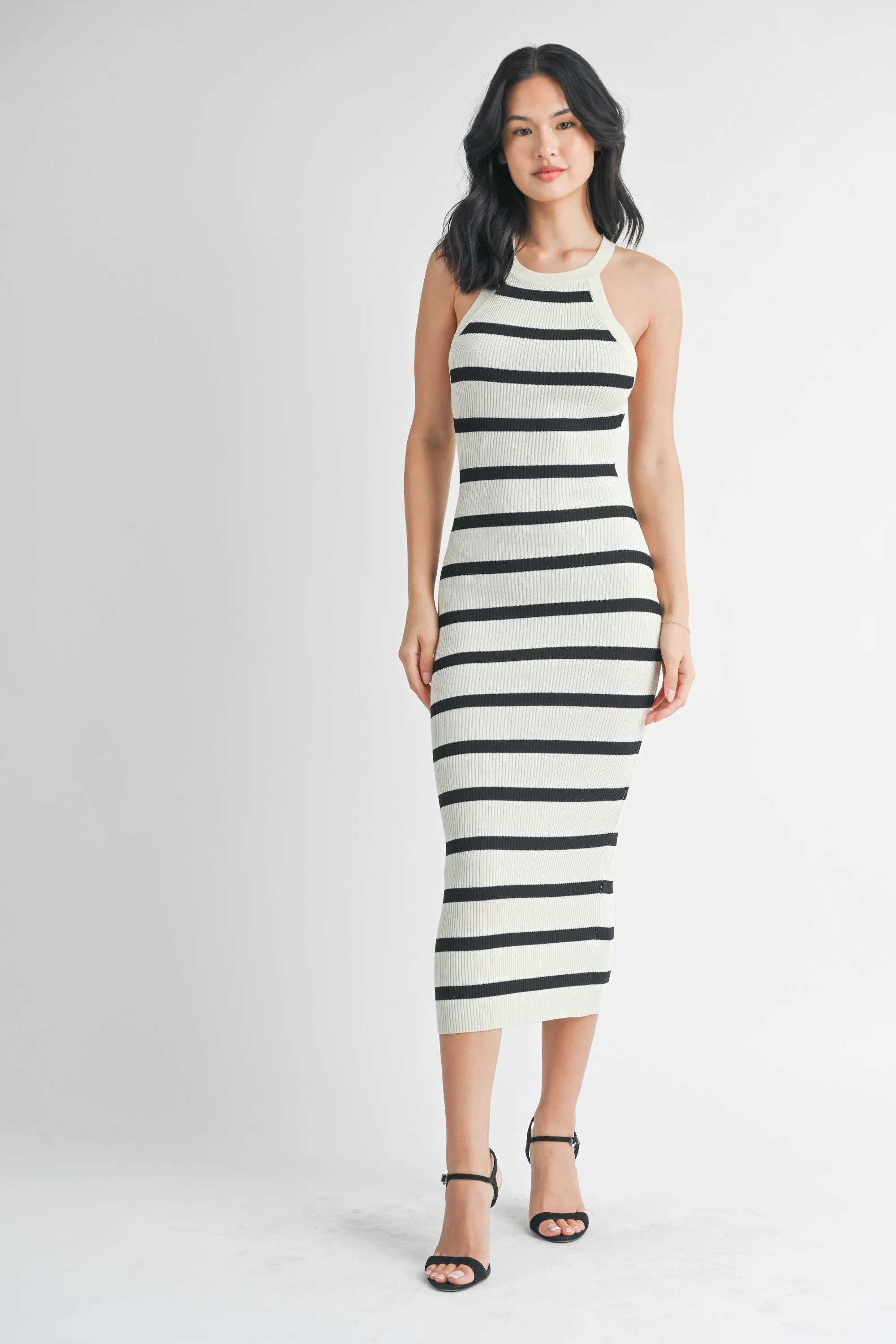 Ivory Striped Fitted Maternity Knit Dress sold by Pinkblush product image thumbnail 5