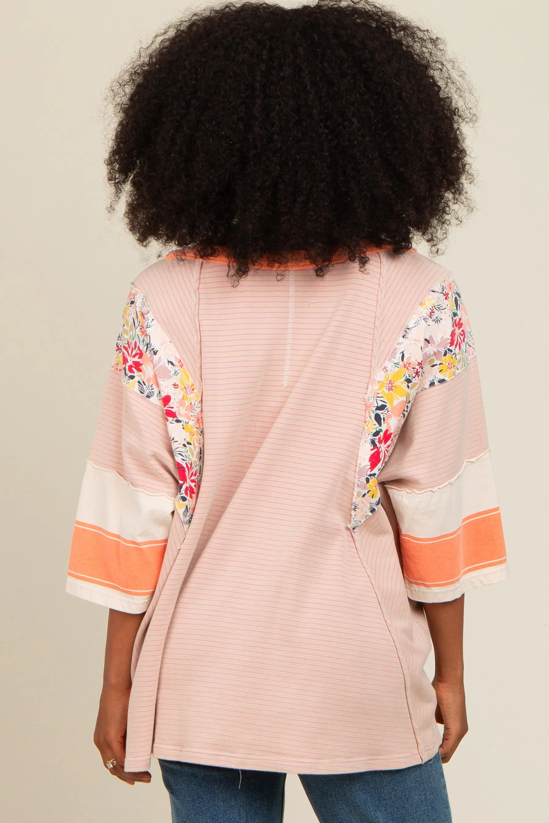 Peach Mixed Print Dolman Sleeve Top sold by Pinkblush product image thumbnail 4