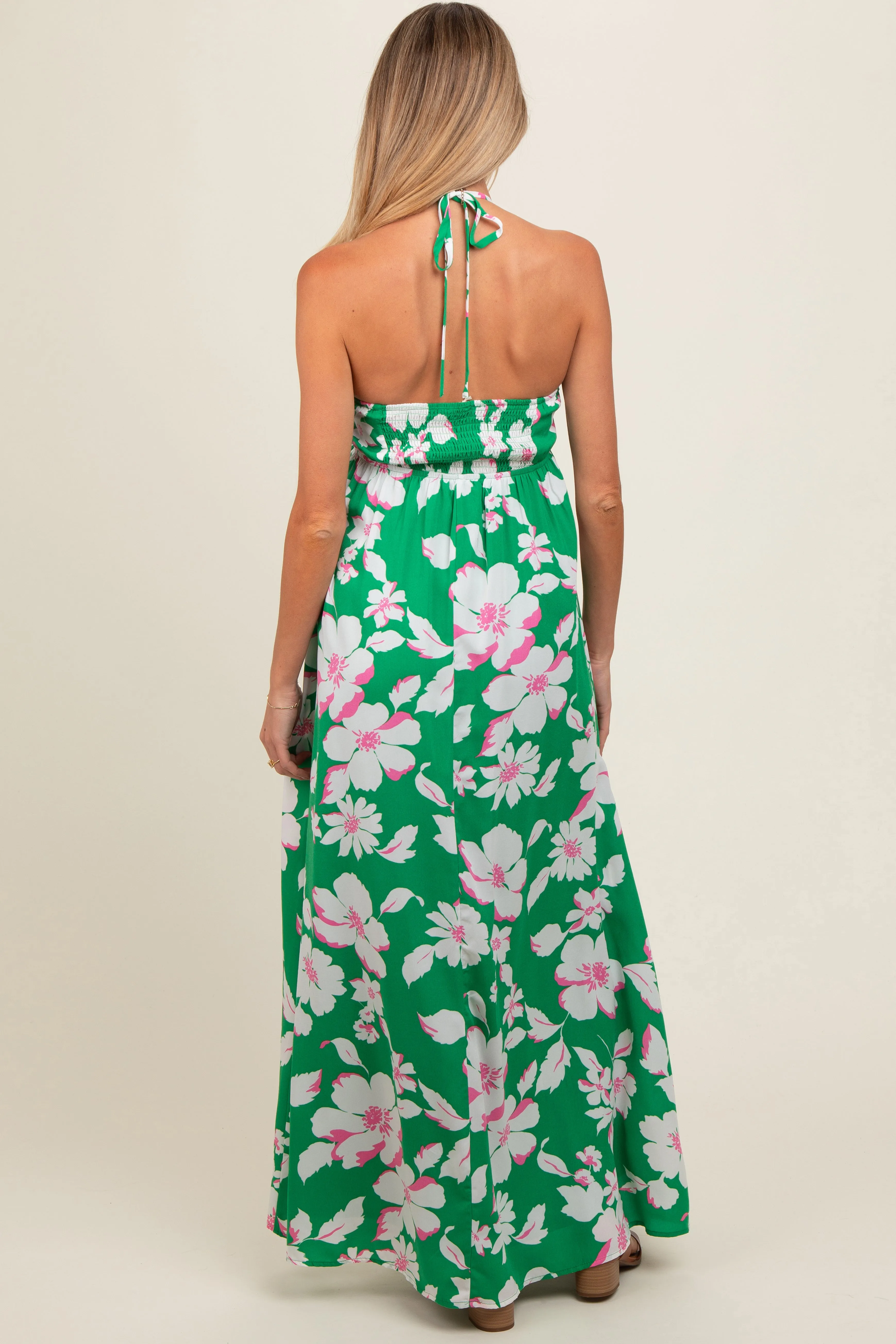 Green Floral Halter Neck Maternity Maxi Dress sold by Pinkblush product image thumbnail 4
