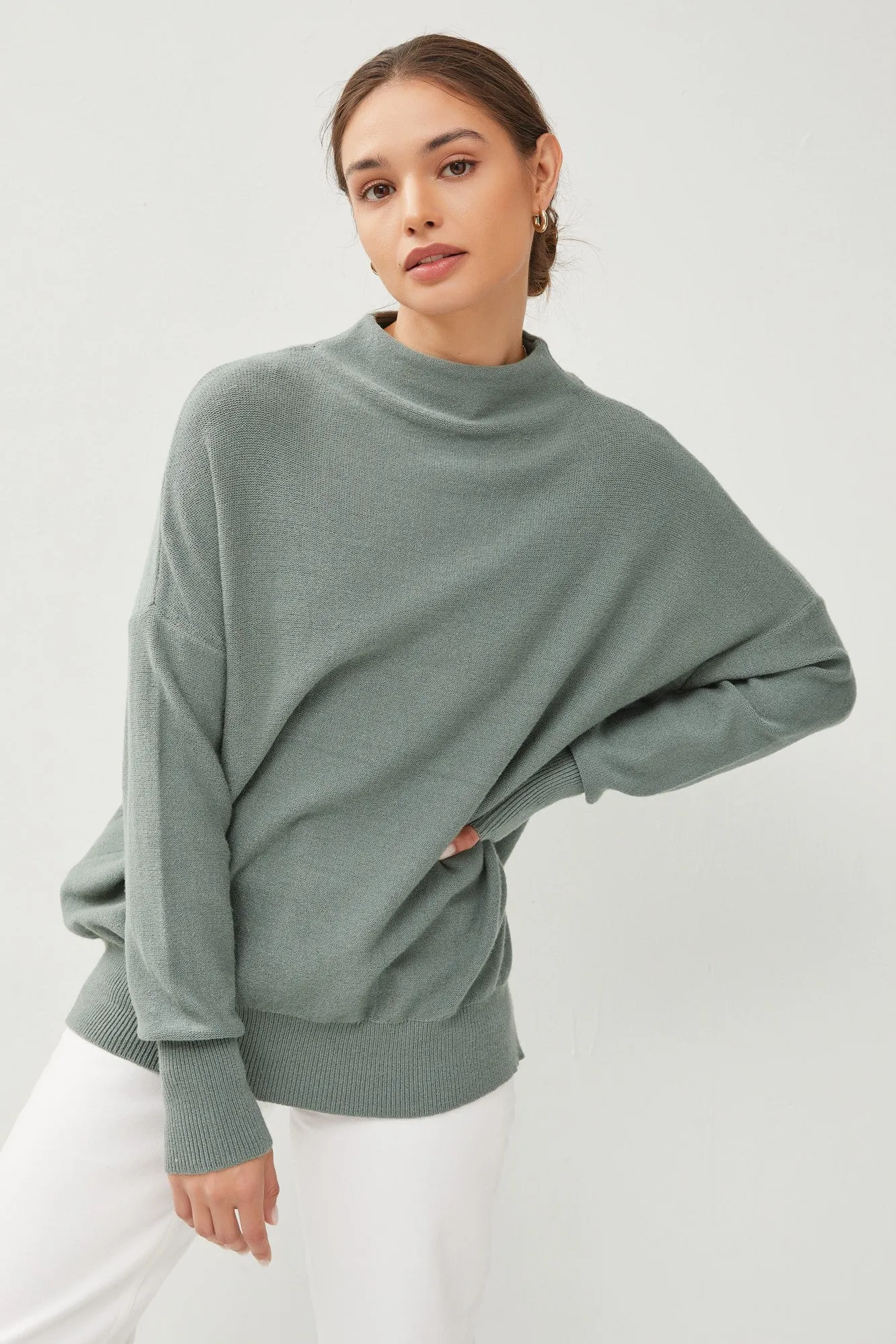 Light Olive Soft Knit Mock Neck Maternity Sweater sold by Pinkblush product image thumbnail 5