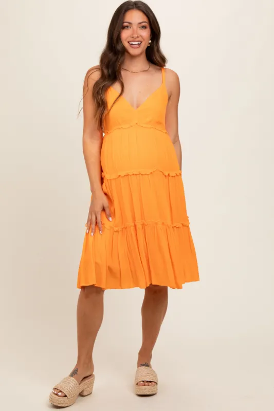 Orange Ruffle Tiered Cutout Back Tie Maternity Dress sold by Pinkblush