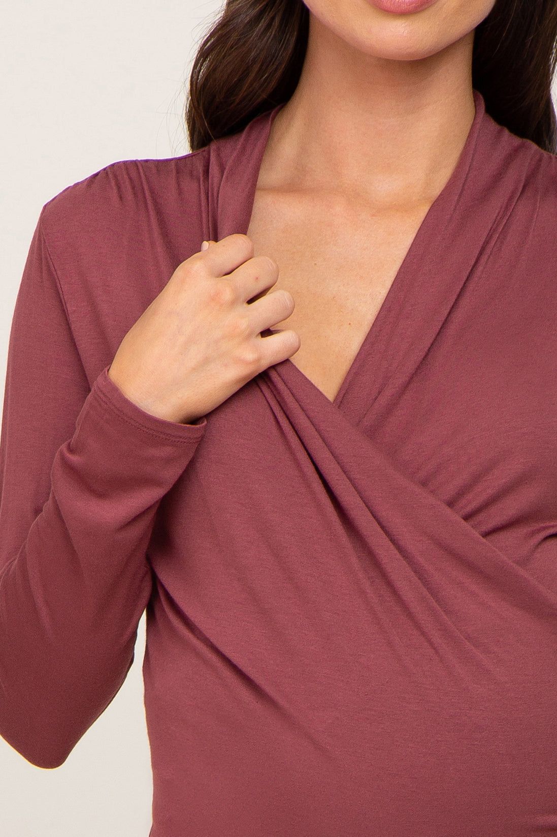 Burgundy Long Sleeve Wrap Maternity Nursing Top sold by Pinkblush product image thumbnail 4