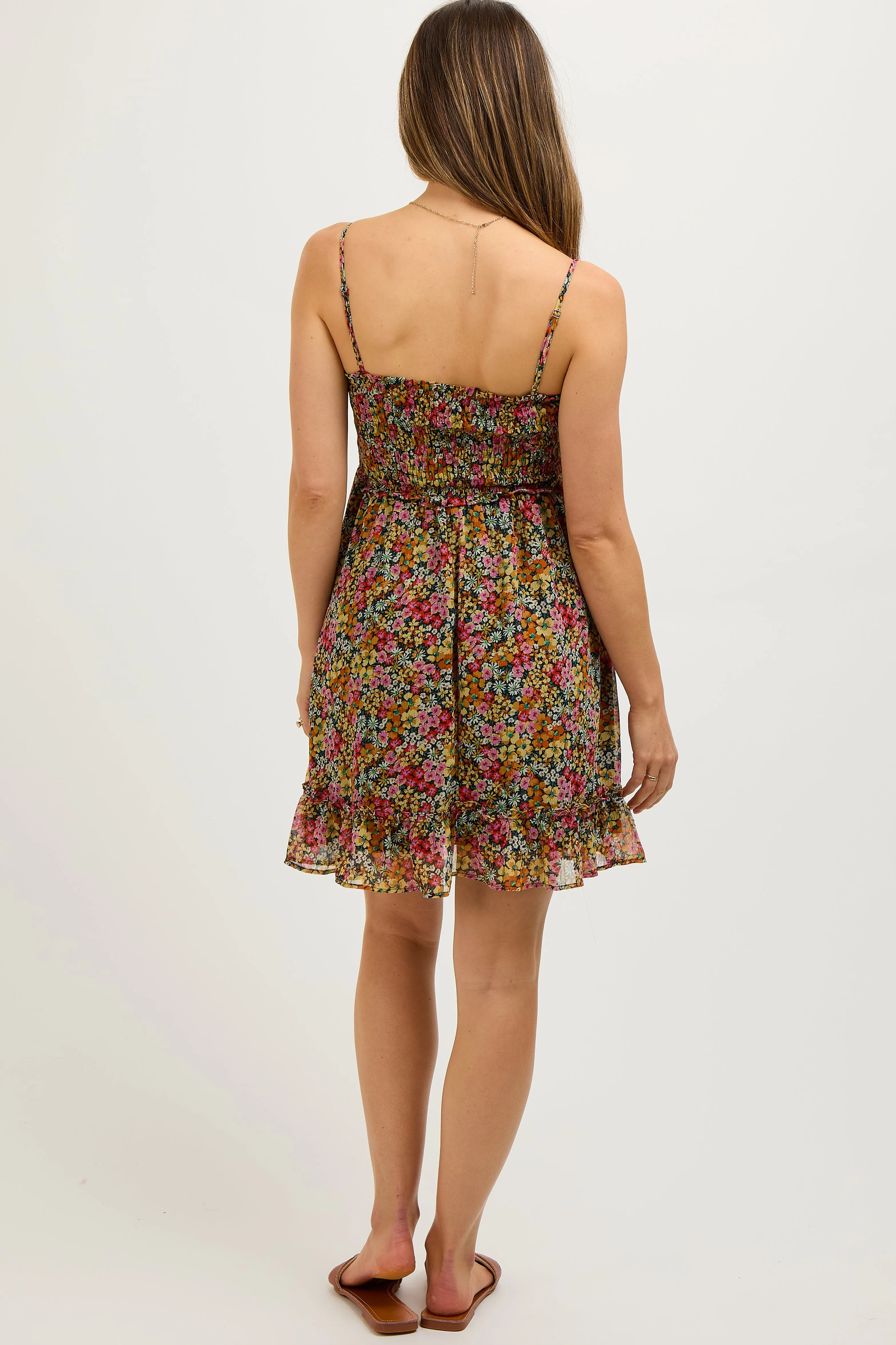 Black Floral Chiffon Smocked Ruched Front Maternity Dress sold by Pinkblush product image thumbnail 3