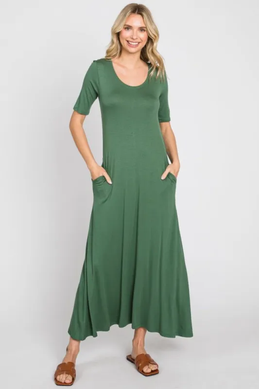 Olive Scoop Neck Maxi Dress sold by Pinkblush