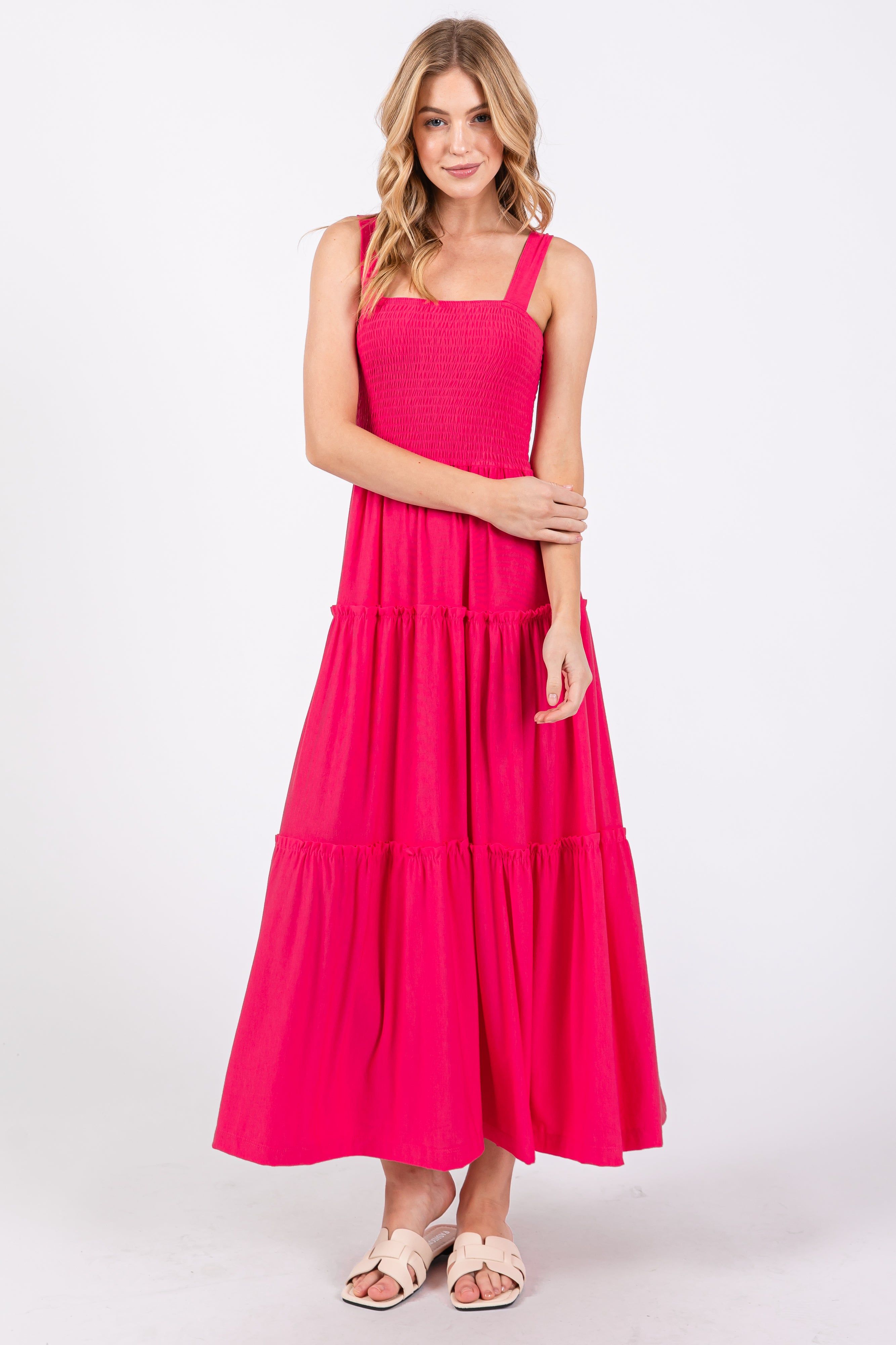 Fuchsia Sleeveless Tiered Maternity Maxi Dress sold by Pinkblush product image thumbnail 3