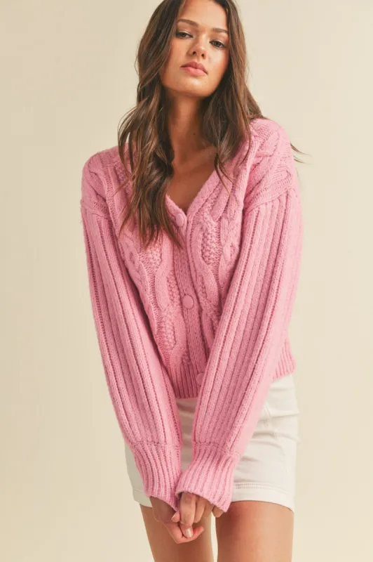 Pink Cable Knit Sweater Cardigan sold by Pinkblush