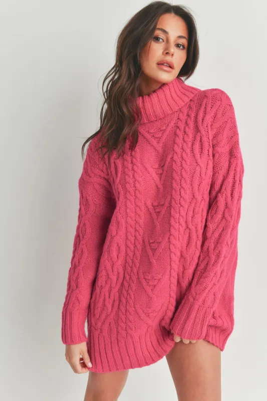 Fuchsia Knit Turtleneck Sweater Dress sold by Pinkblush