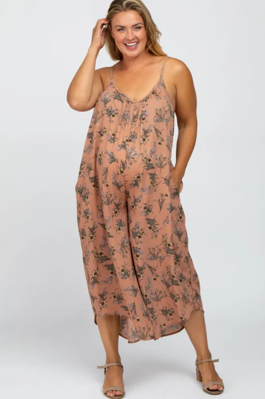 Mauve Floral Crop Maternity Plus Jumpsuit sold by Pinkblush