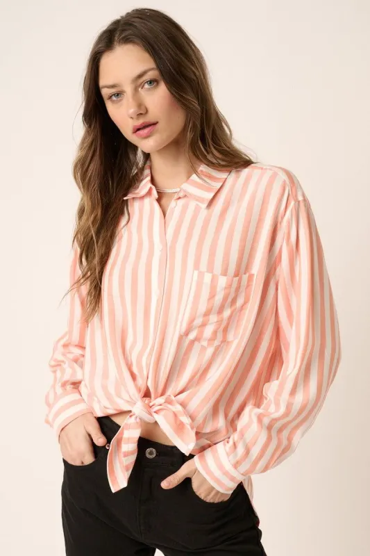 Orange Striped Button Down Shirt sold by Pinkblush