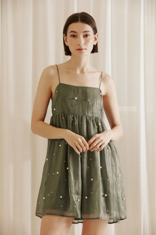 Olive Little Pearls Baby Doll Mini Dress sold by Pinkblush