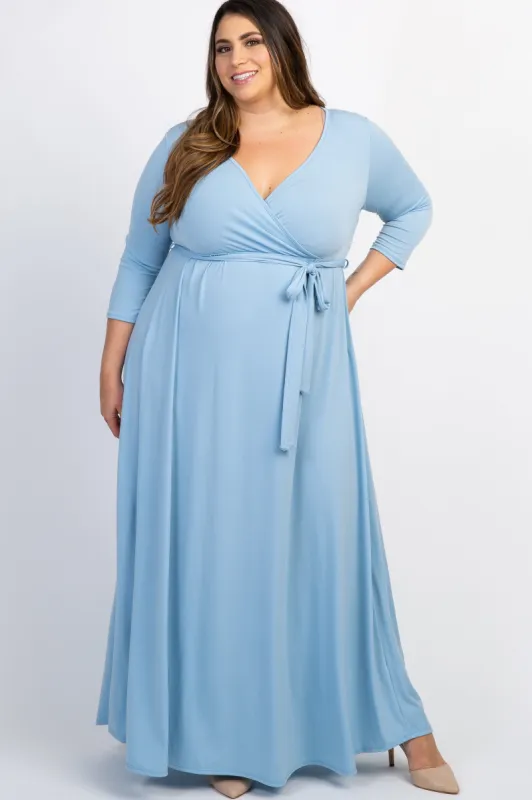 PinkBlush Periwinkle Draped 3/4 Sleeve Plus Maxi Dress sold by Pinkblush