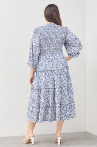 Blue Floral Smocked Ruffle Tiered Plus Midi Dress sold by Pinkblush