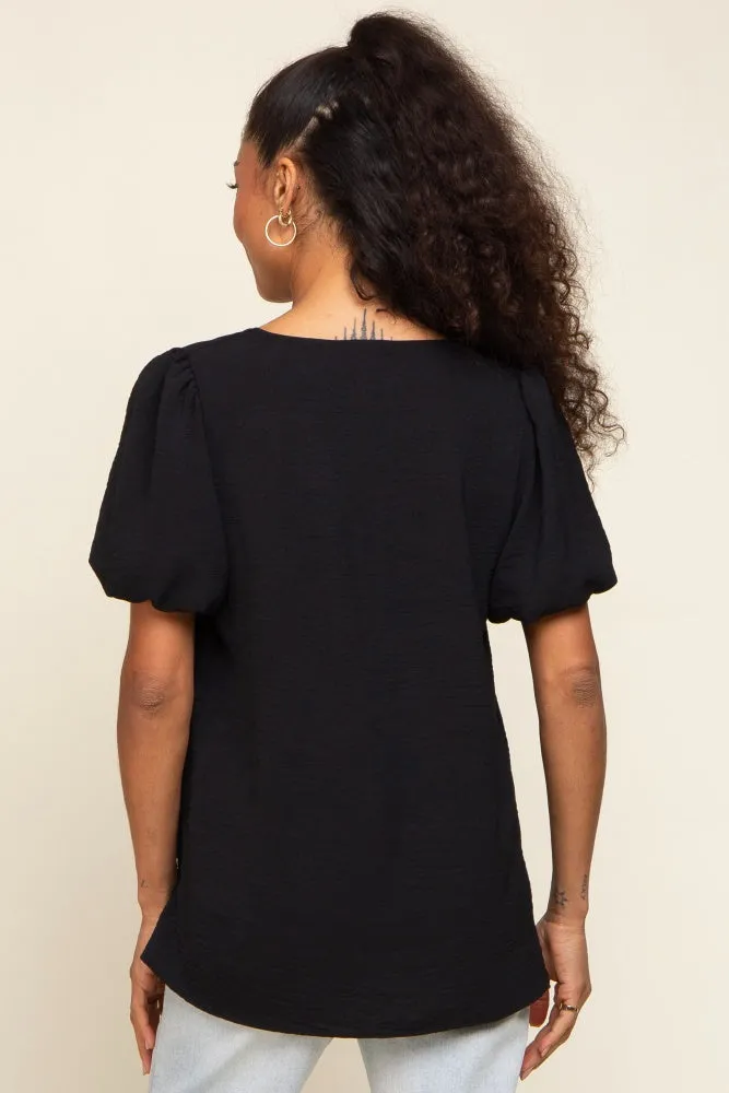 Black Puff Sleeve V-Neck Top sold by Pinkblush product image thumbnail 3