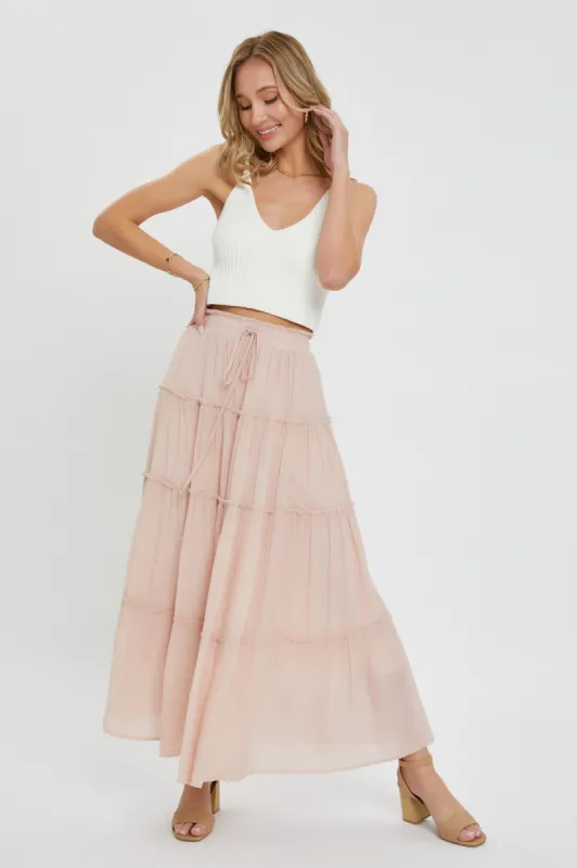 Nude Blush Tiered Maxi Skirt sold by Pinkblush