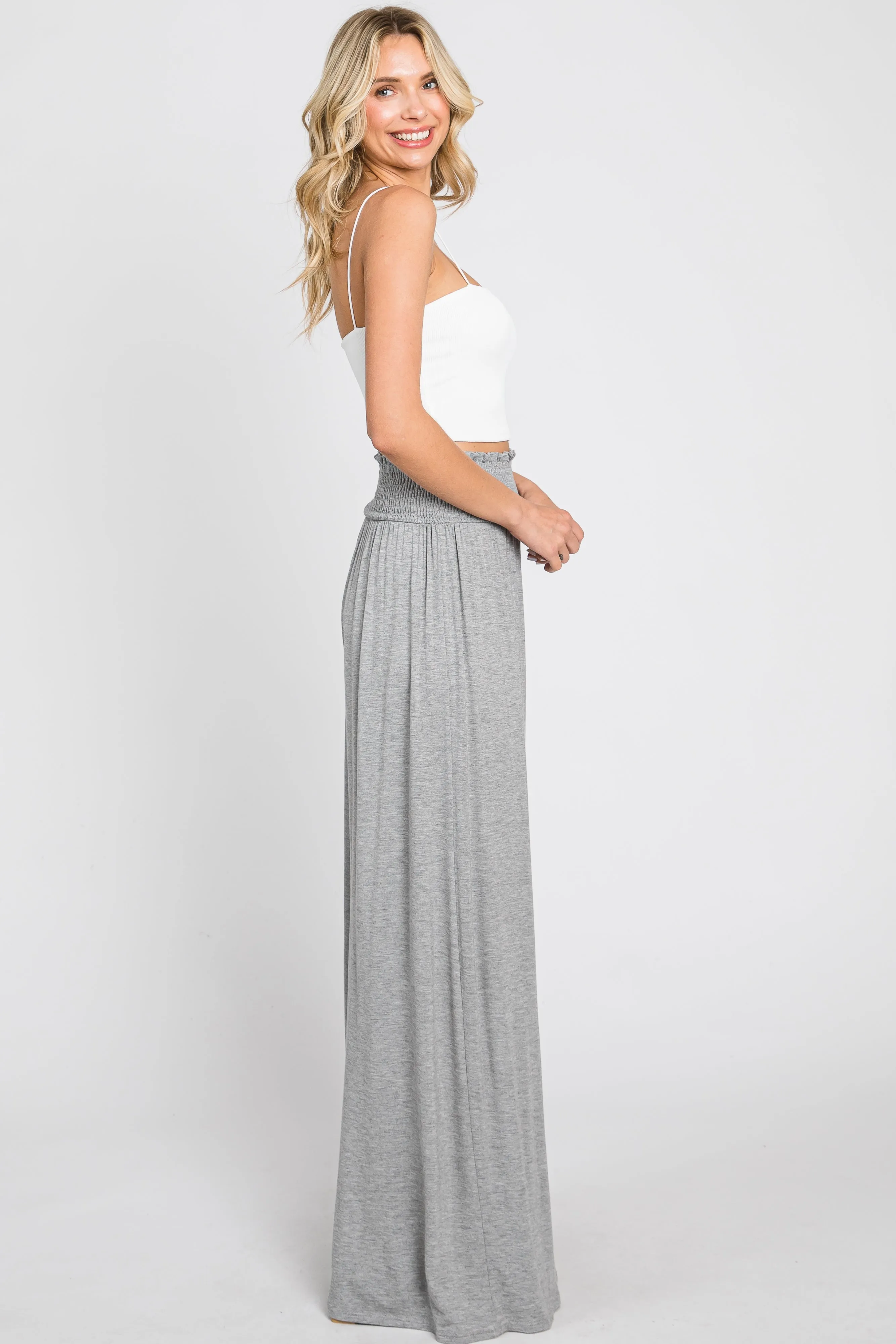 Grey Smocked Waist Flowy Pants sold by Pinkblush product image thumbnail 2