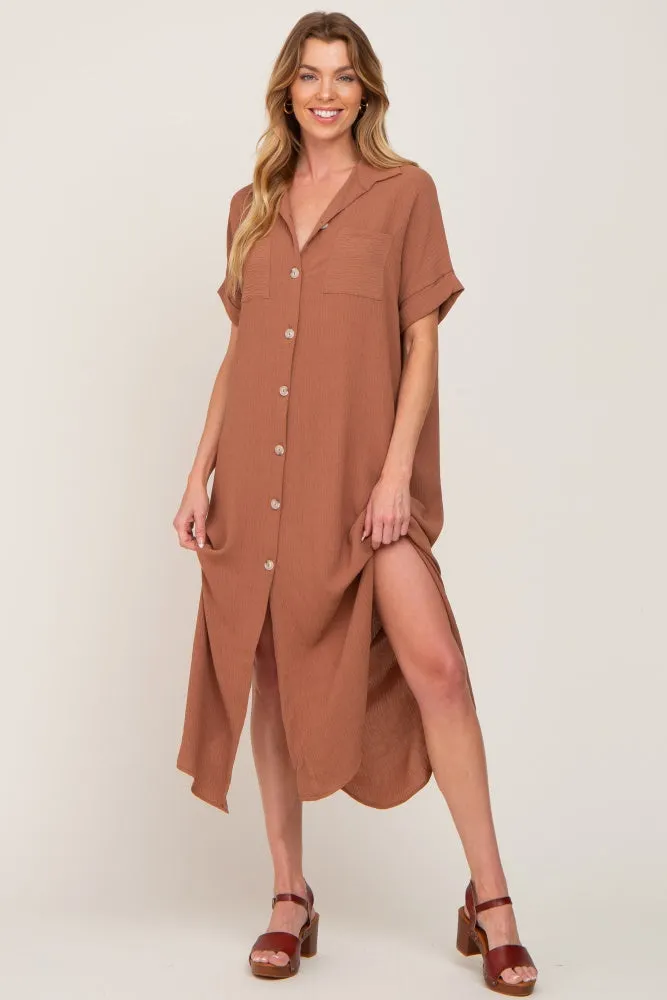 Camel Button Down Hi Low Maxi Dress sold by Pinkblush product image thumbnail 4