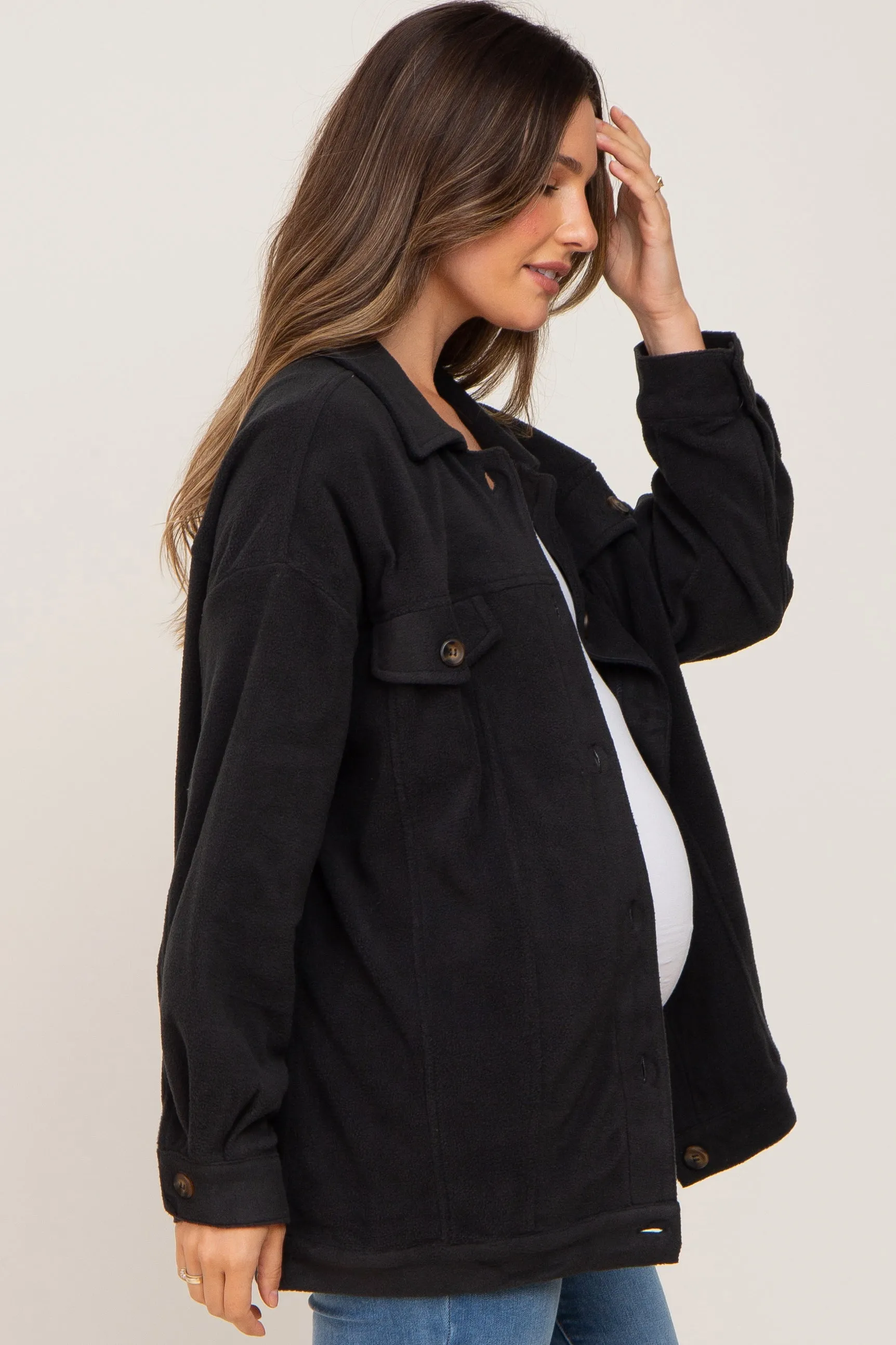 Charcoal Fleece Maternity Shirt Jacket sold by Pinkblush product image thumbnail 2