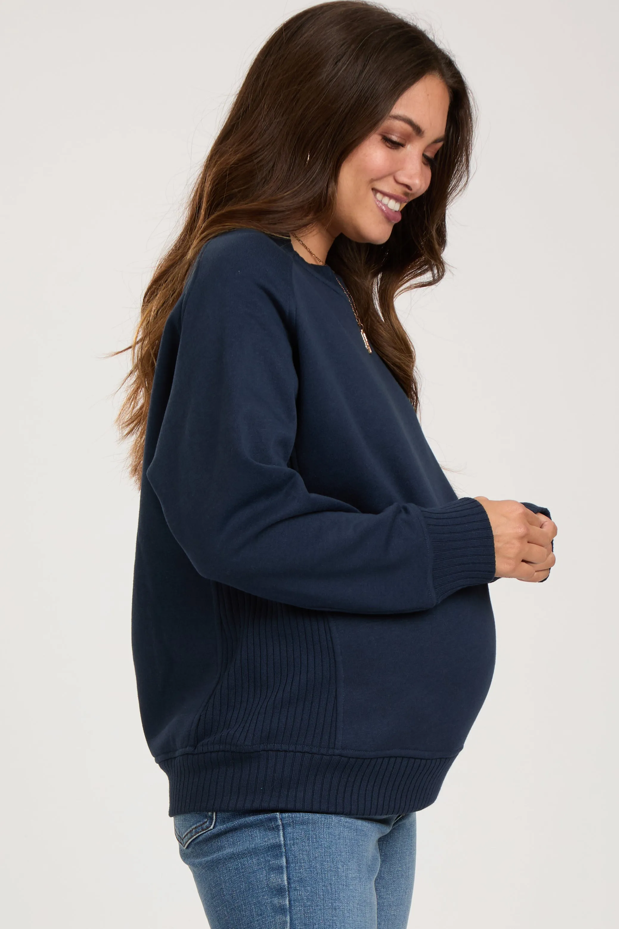 Navy Blue Pullover Maternity Terry Crewneck sold by Pinkblush product image thumbnail 2