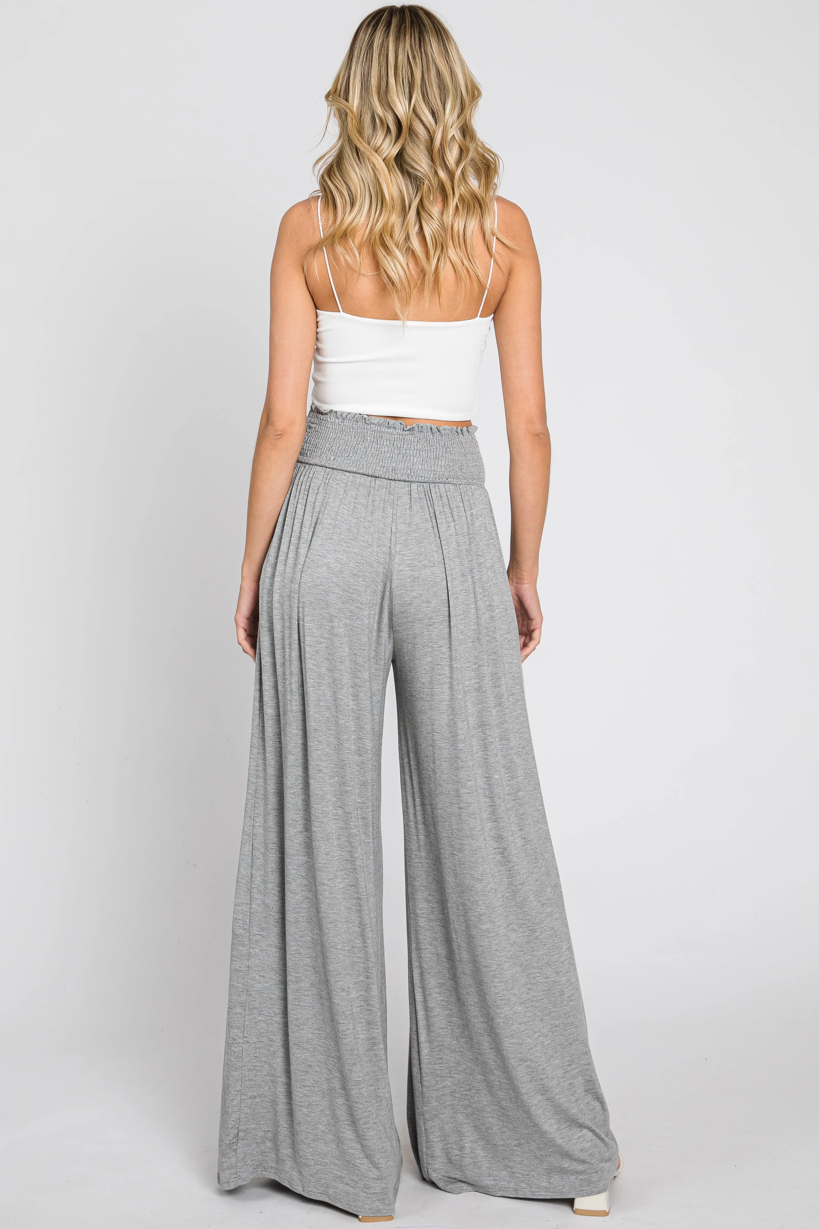 Grey Smocked Waist Flowy Pants sold by Pinkblush product image thumbnail 3