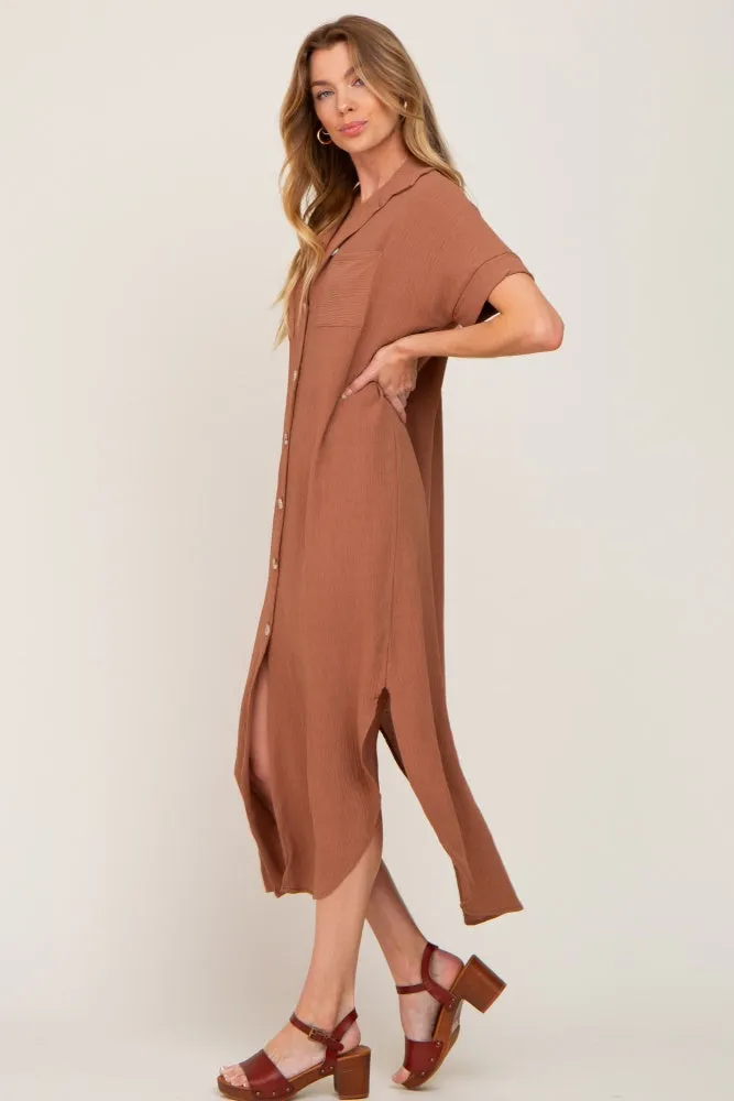 Camel Button Down Hi Low Maxi Dress sold by Pinkblush product image thumbnail 2