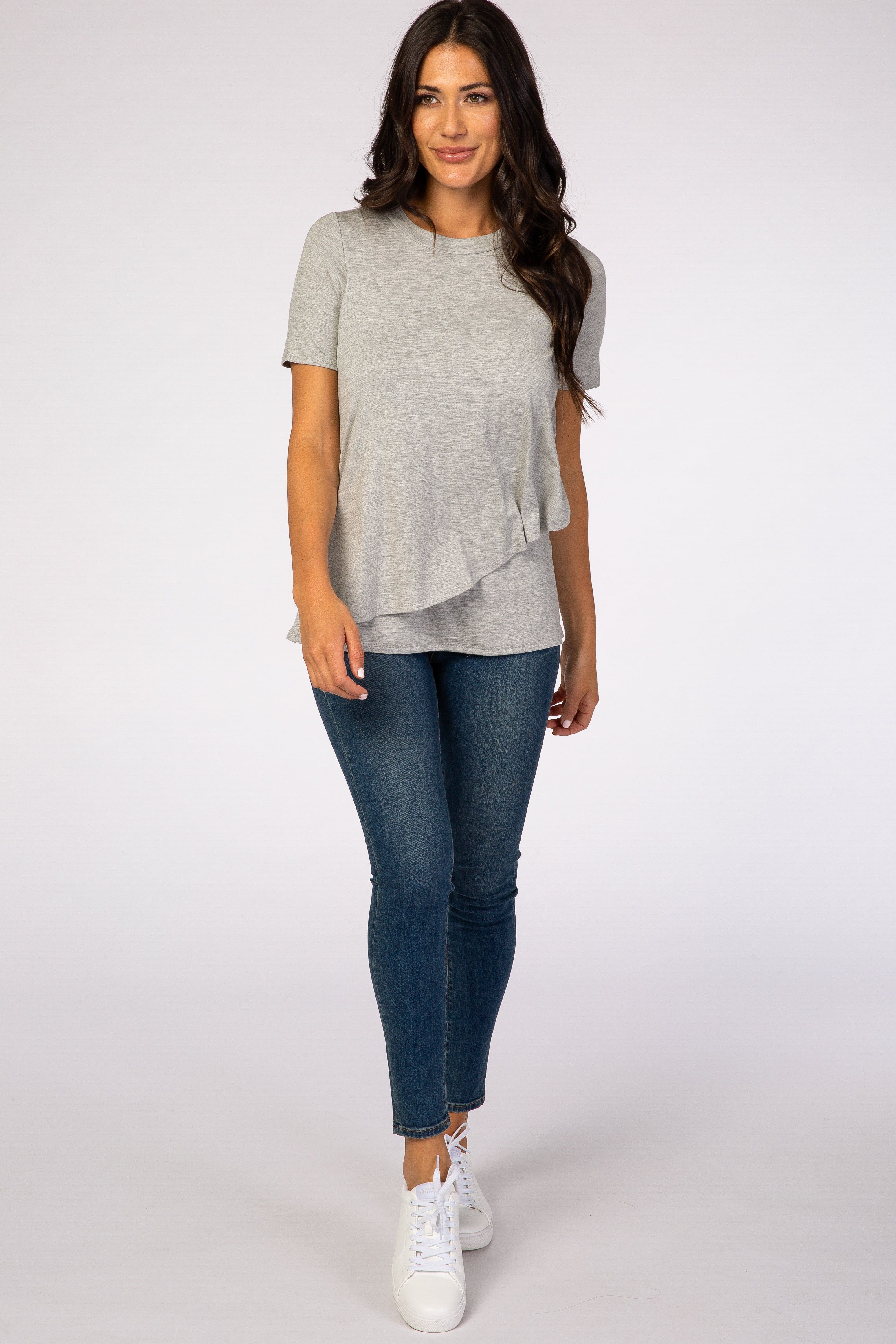 PinkBlush Heather Grey Short Sleeve Curved Hem Nursing Top sold by Pinkblush product image thumbnail 5