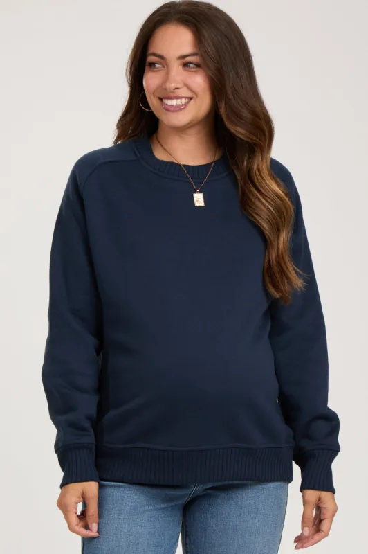 Navy Blue Pullover Maternity Terry Crewneck sold by Pinkblush