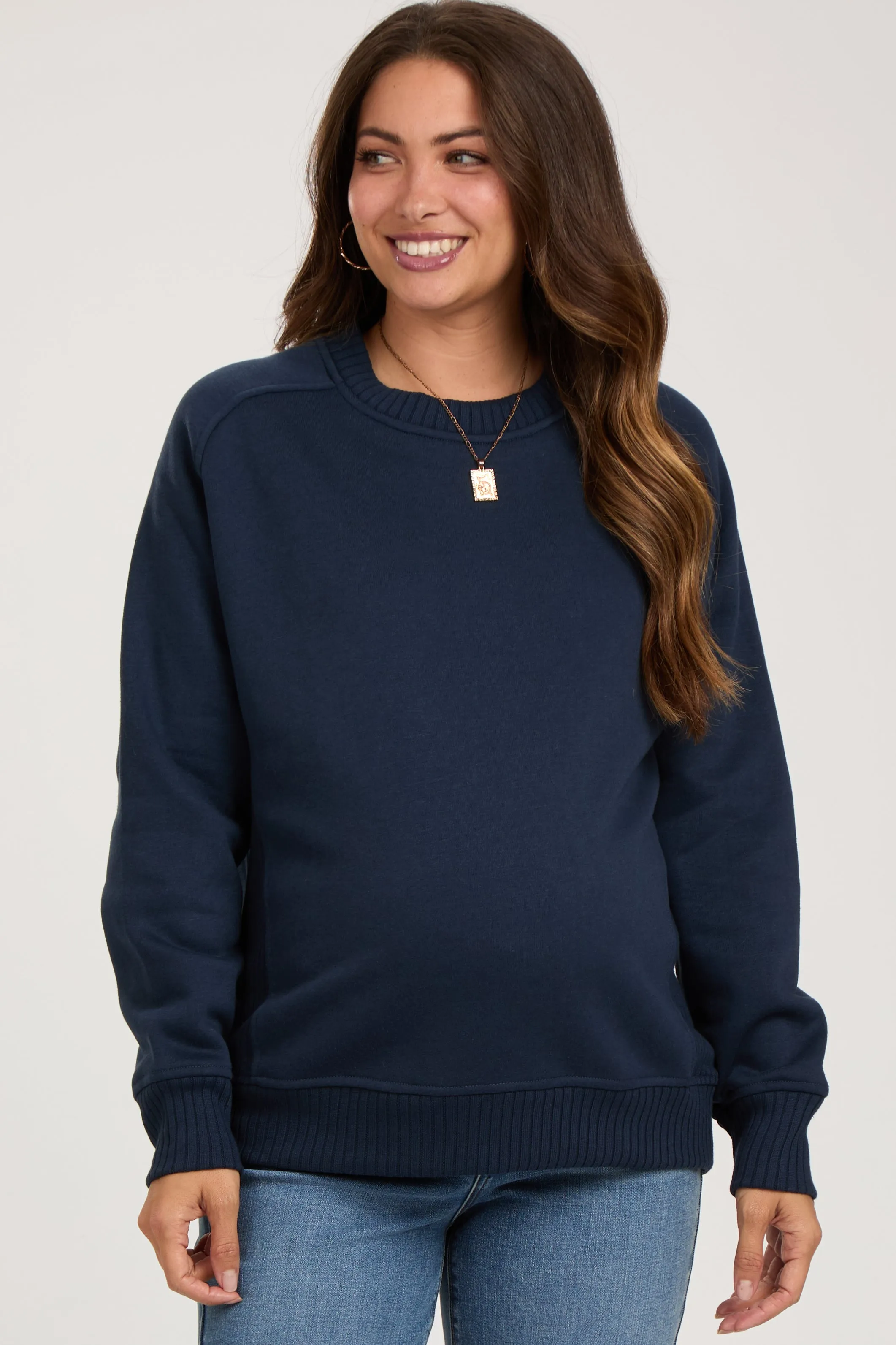 Navy Blue Pullover Maternity Terry Crewneck sold by Pinkblush
