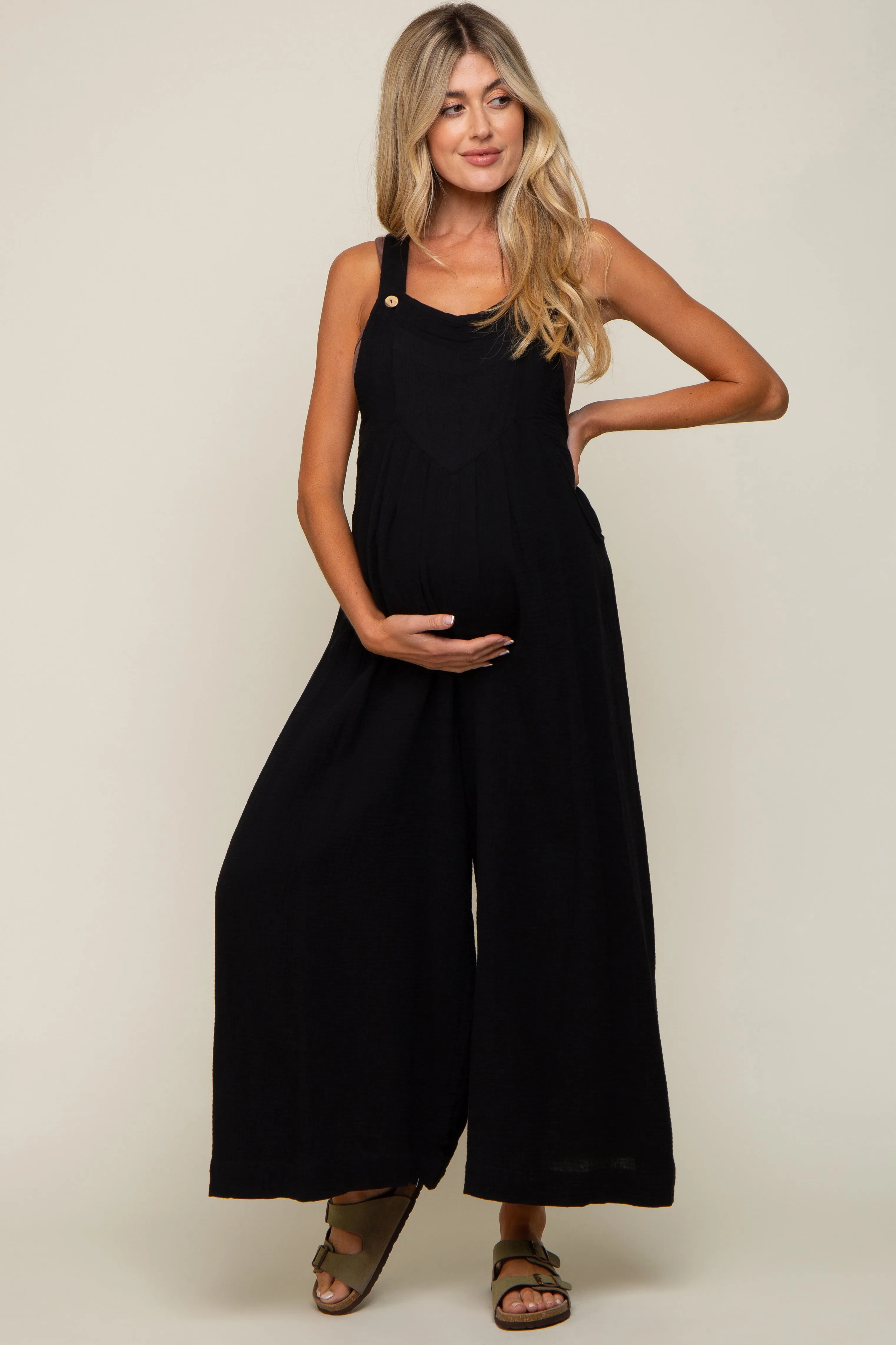Black Pocket Front Maternity Wide Leg Jumpsuit sold by Pinkblush product image thumbnail 4