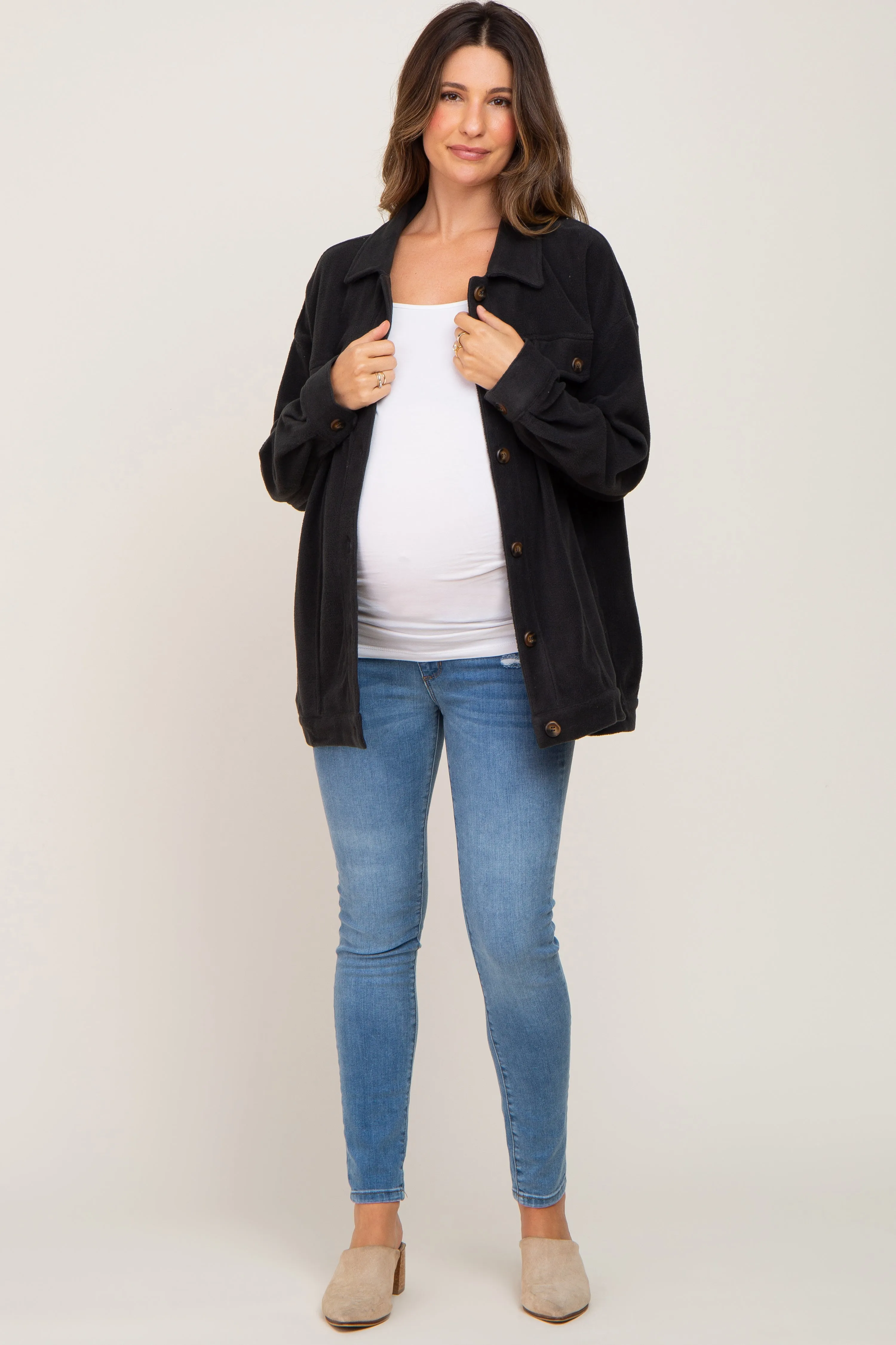 Charcoal Fleece Maternity Shirt Jacket sold by Pinkblush product image thumbnail 4