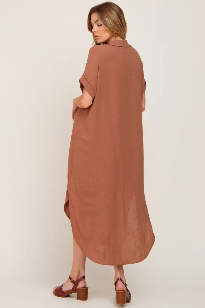 Camel Button Down Hi Low Maxi Dress sold by Pinkblush product image thumbnail 3