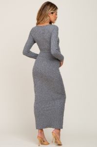 Grey Ribbed Long Sleeve Maternity Maxi Dress sold by Pinkblush