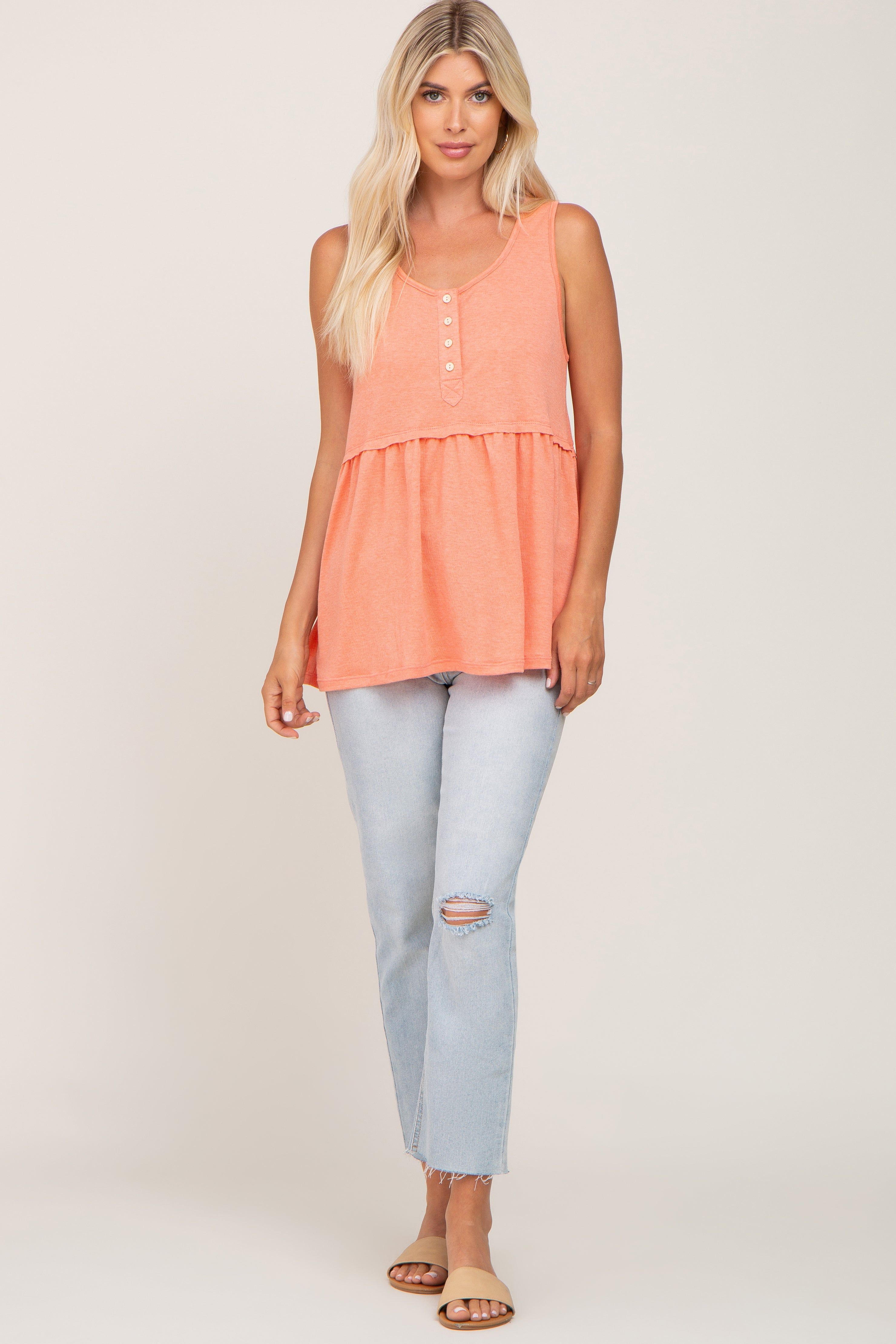 Coral Sleeveless Button Front Top sold by Pinkblush product image thumbnail 4
