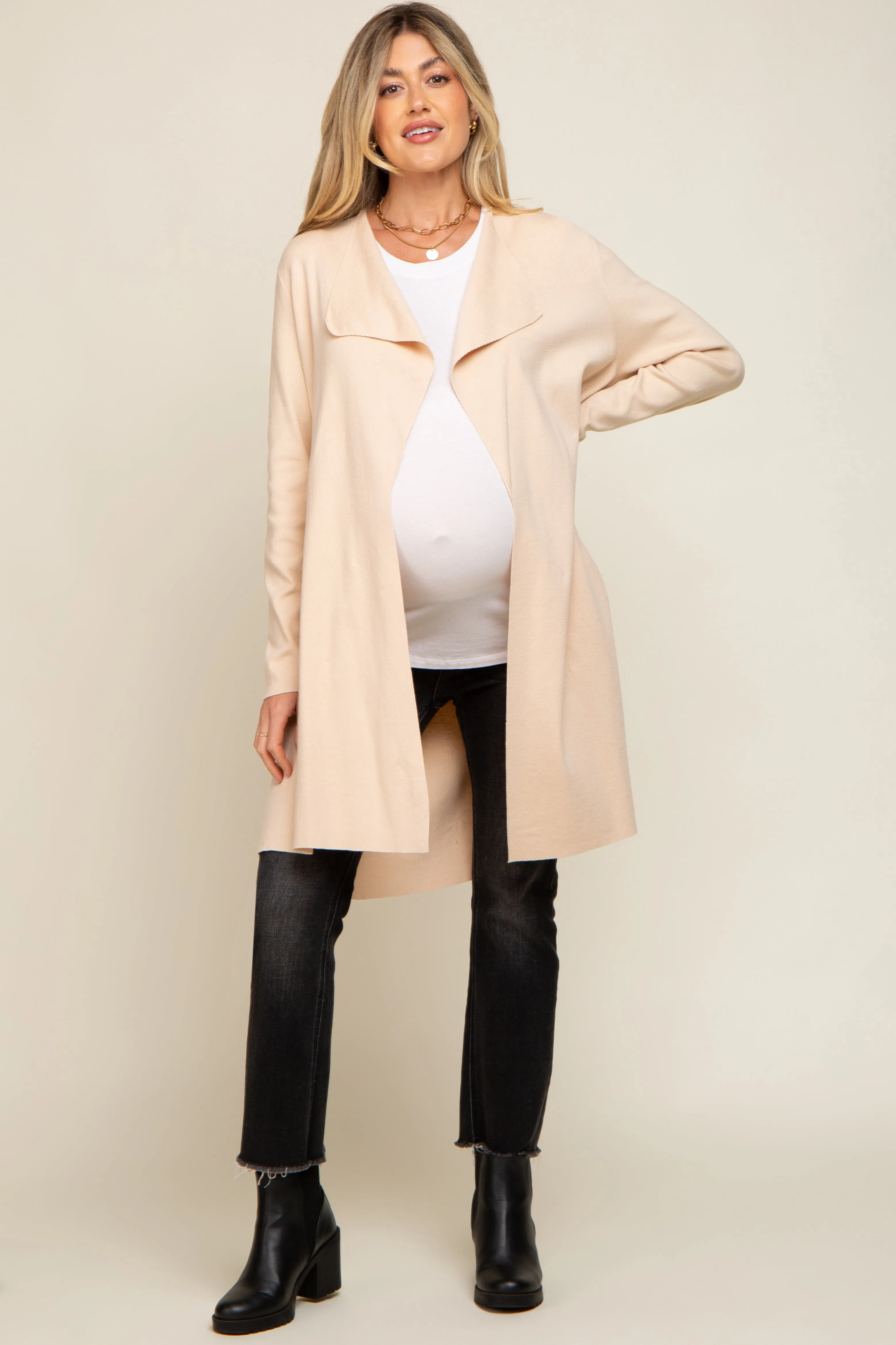 Cream Draped Maternity Cardigan sold by Pinkblush
