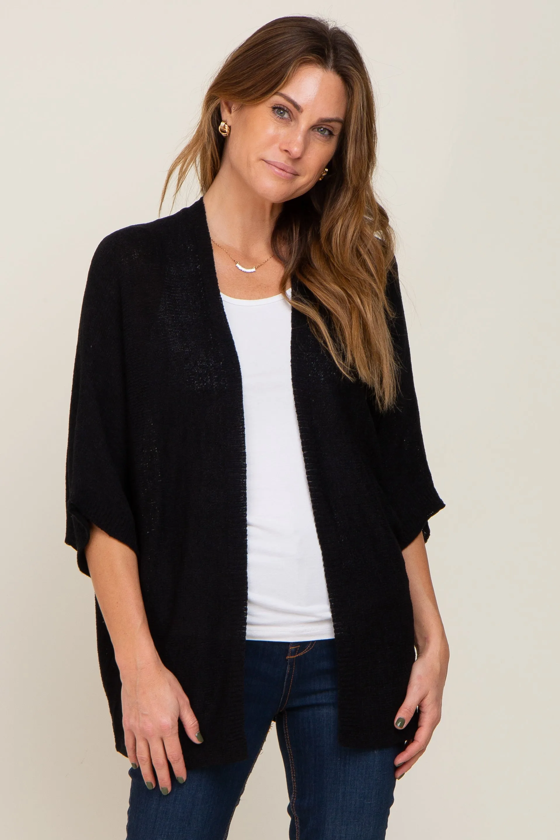 Black Dolman Short Sleeve Cardigan sold by Pinkblush