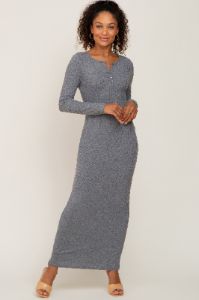 Grey Ribbed Long Sleeve Maternity Maxi Dress sold by Pinkblush