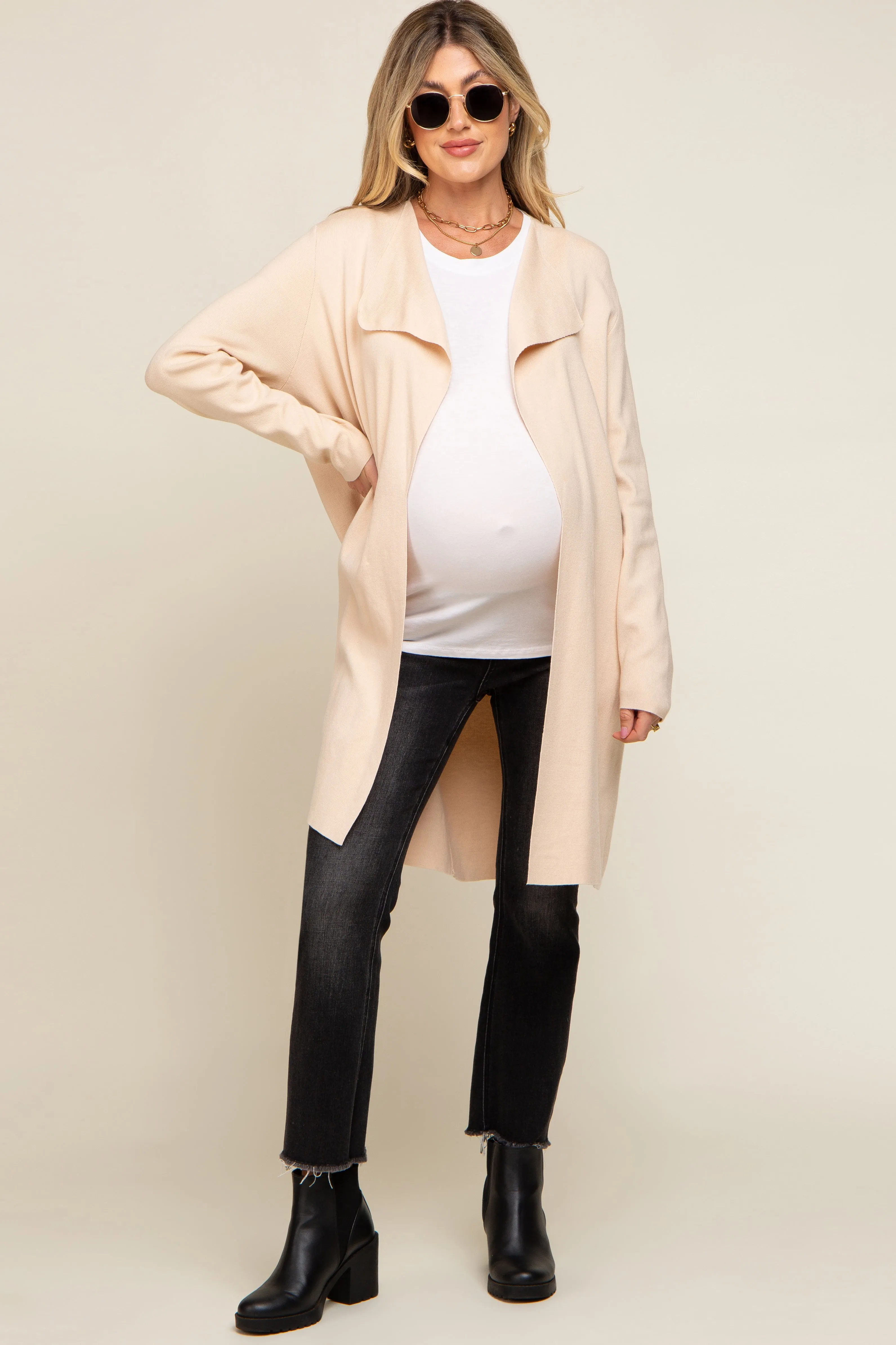 Cream Draped Maternity Cardigan sold by Pinkblush product image thumbnail 2
