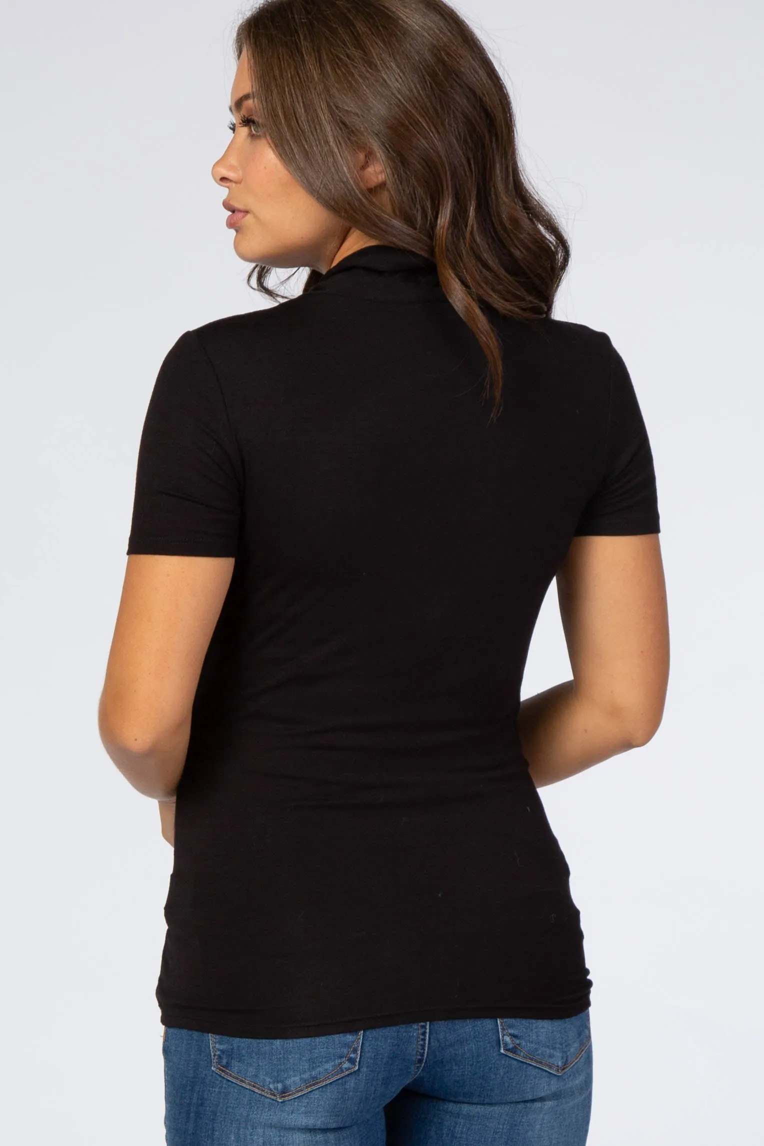 Black Solid Short Sleeve Wrap Front Maternity/Nursing Top sold by Pinkblush product image thumbnail 4