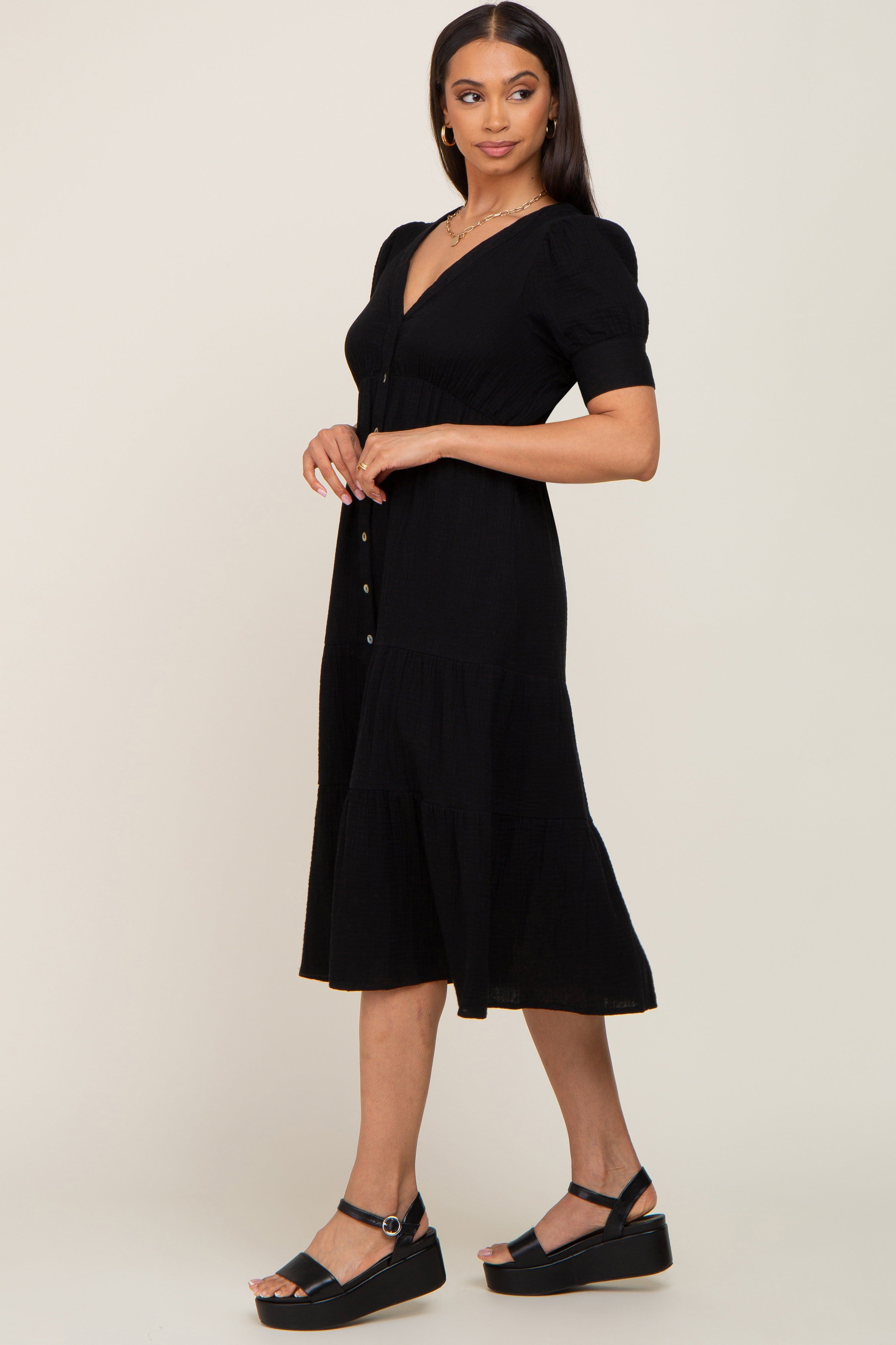 Black Button Down Short Sleeve Dress sold by Pinkblush product image thumbnail 2