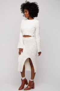 Cream Textured Knit Long Sleeve Top and Skirt Set sold by Pinkblush
