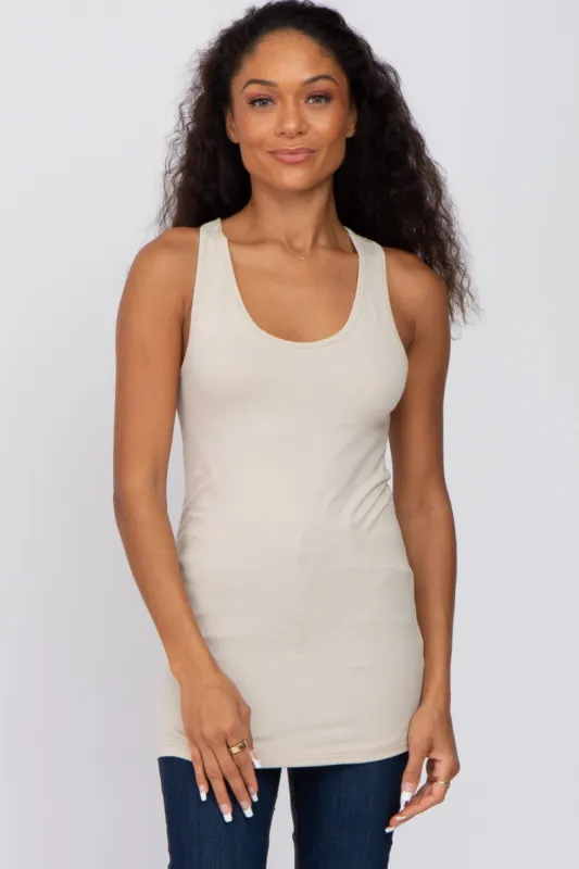 Beige Fitted Tank Top sold by Pinkblush